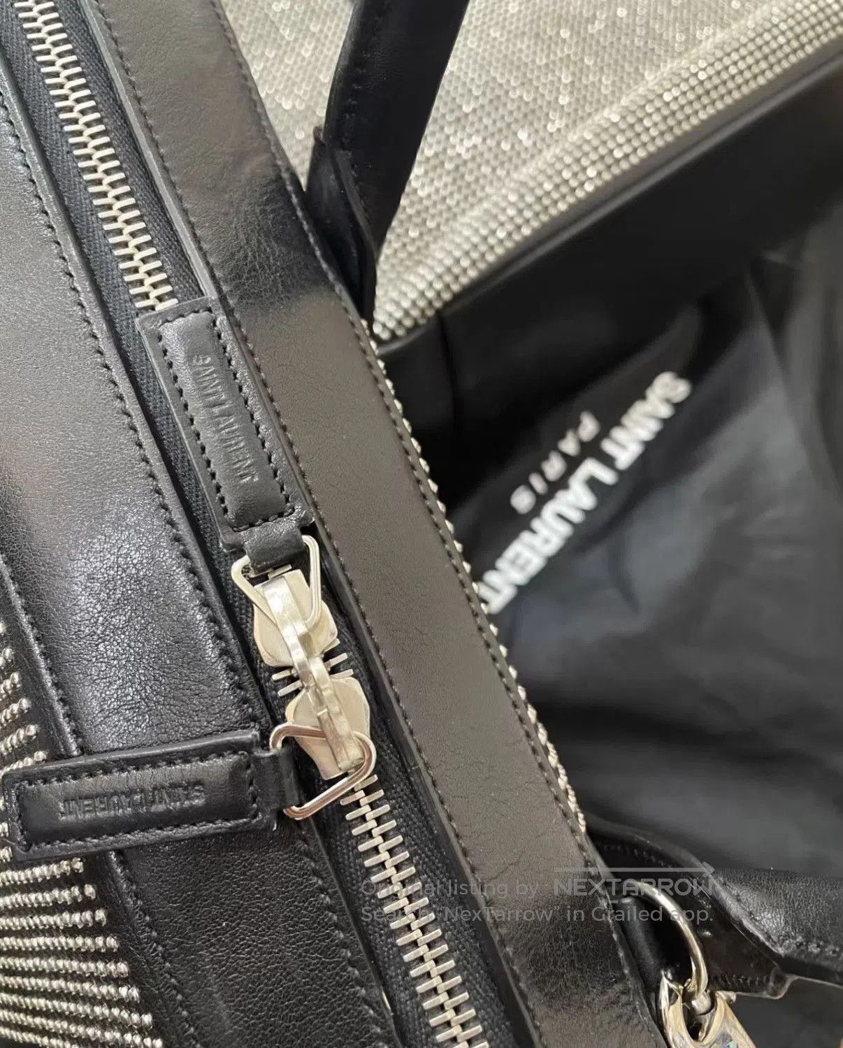 Saint Laurent Paris Black Studded Leather Handbag with Top Handles. Size ONE SIZE - 5 Thumbnail