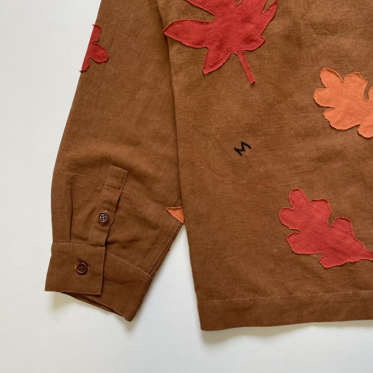 Story Mfg. Brown Linen ‘Leaf Patch Details’ Shirt Size US M / EU 48-50 / 2 - 19 Thumbnail
