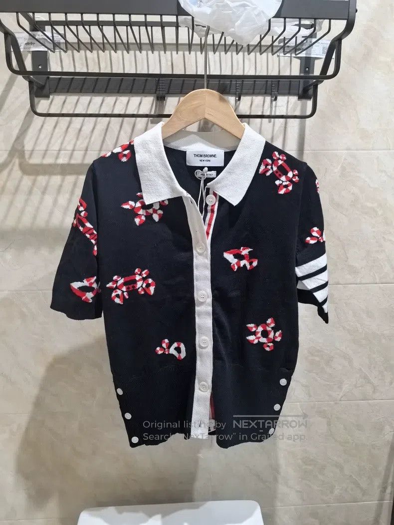 Thom Browne Thom Browne Navy lobster patterned knit short-sleeve cardi Size XS / US 0-2 / IT 36-38 - 1 Thumbnail