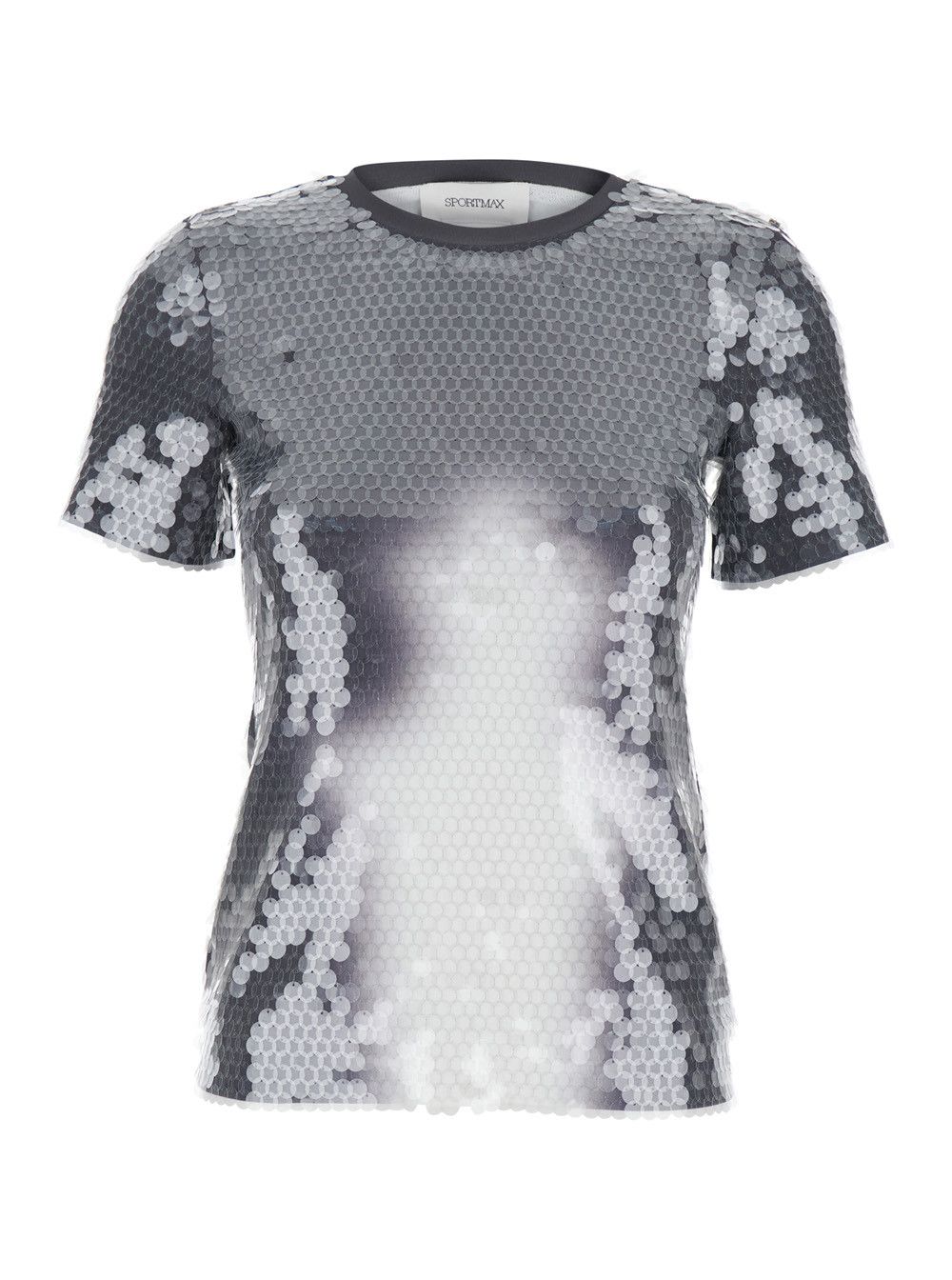 Sportmax Grey T-Shirt with All-Over Applied Sequins in Tech Fabric Woman Size S / US 4 / IT 40 - 1 Thumbnail