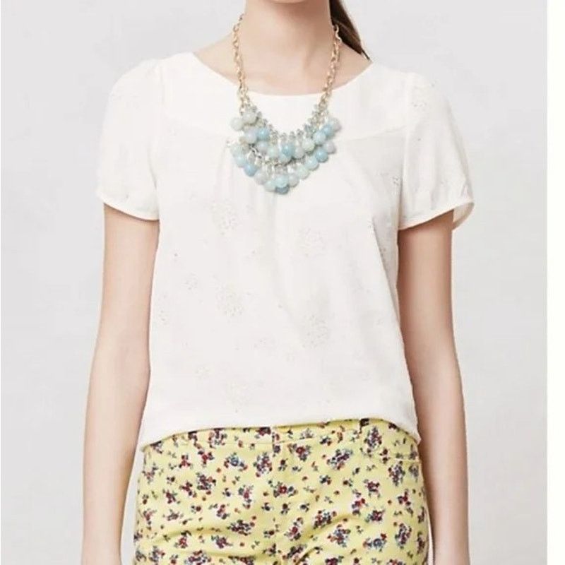 Anthropologie Anthropologie Floral Laser Cut Blouse Cream Womens 4 Size S / US 4 / IT 40 - 7 Thumbnail