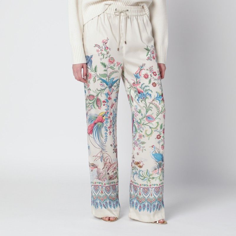 Etro Etro White Wide-Leg Trousers With Floral Print Size 28" / US 6 / IT 42 - 1 Thumbnail