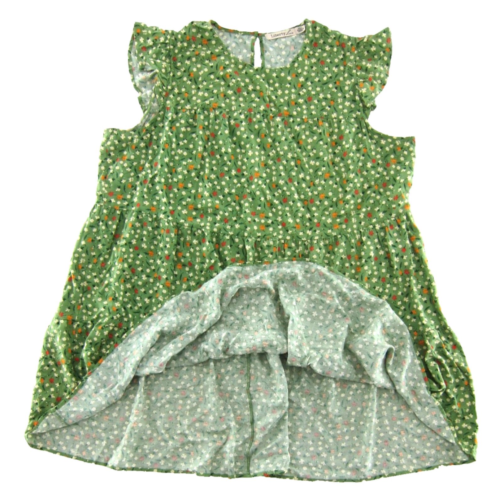 Vintage Liberty Love 100% Rayon Green Red Orange Floral Cap Sleeve Smock Sun Dress 3XL Size XXL / US 16-18 / IT 52-54 - 5 Thumbnail