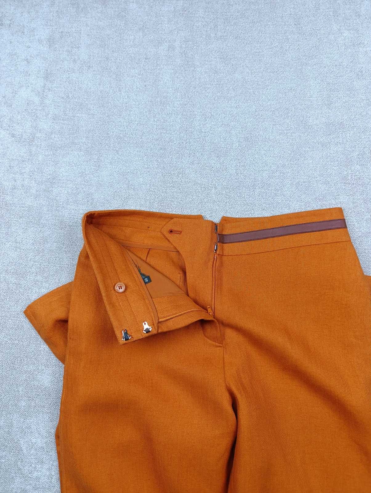 Loro Piana LORO PIANA CARSON LEATHER-TRIM LINEN PANTS IN ORANGE RUST Size 27" / US 4 / IT 40 - 20 Thumbnail