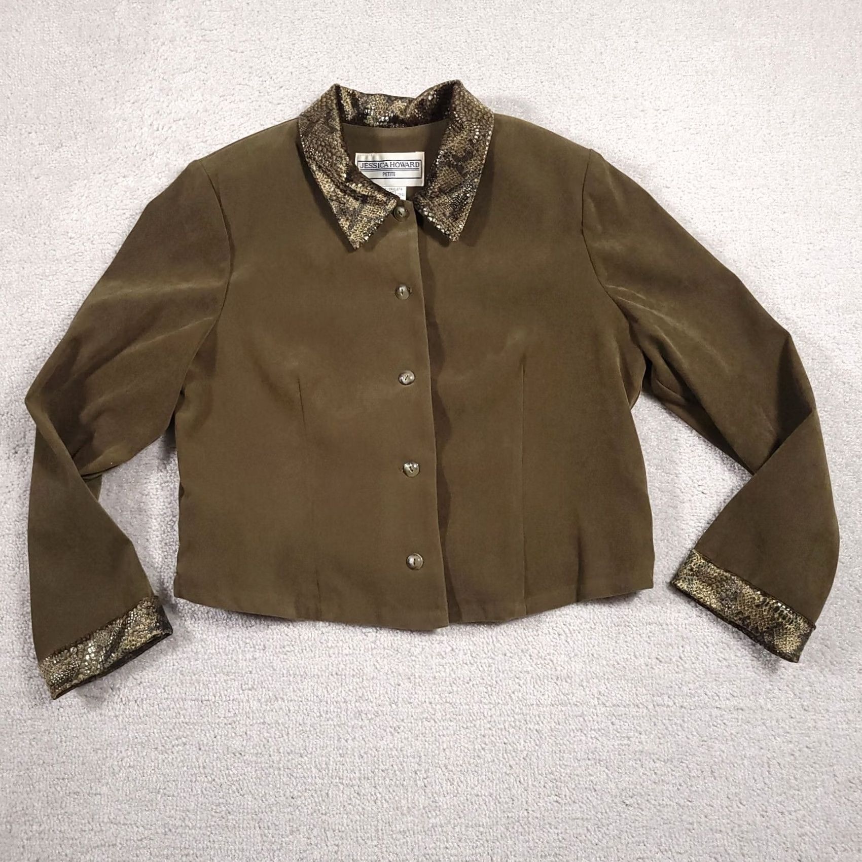 Vintage VINTAGE Jessica Howard Jacket Womens 10P Green Blazer Women Snake Skin Long Sleeve Open Back Size L / US 10 / IT 46 - 2 Thumbnail