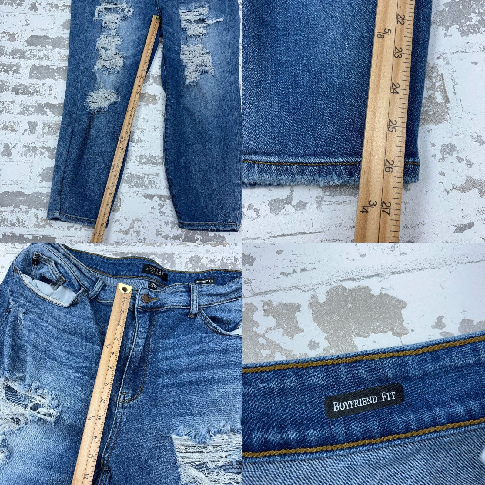 Vintage Judy Blue Jeans Women 22W Boyfriend Fit Jeans Medium Wash Blue Distressed Stretch 5-Pocket Size 40" / US 18 - 8 Thumbnail