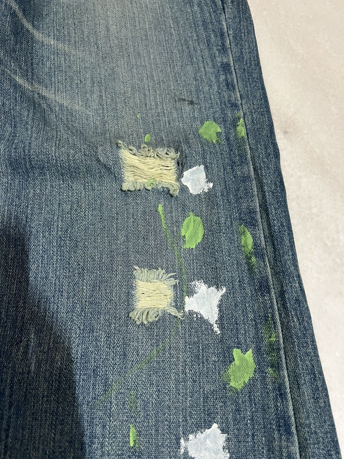 Japanese Brand FLARE 90’s NYLAUS DISTRESS PAINTER JEAN Size US 30 / EU 46 - 8 Thumbnail