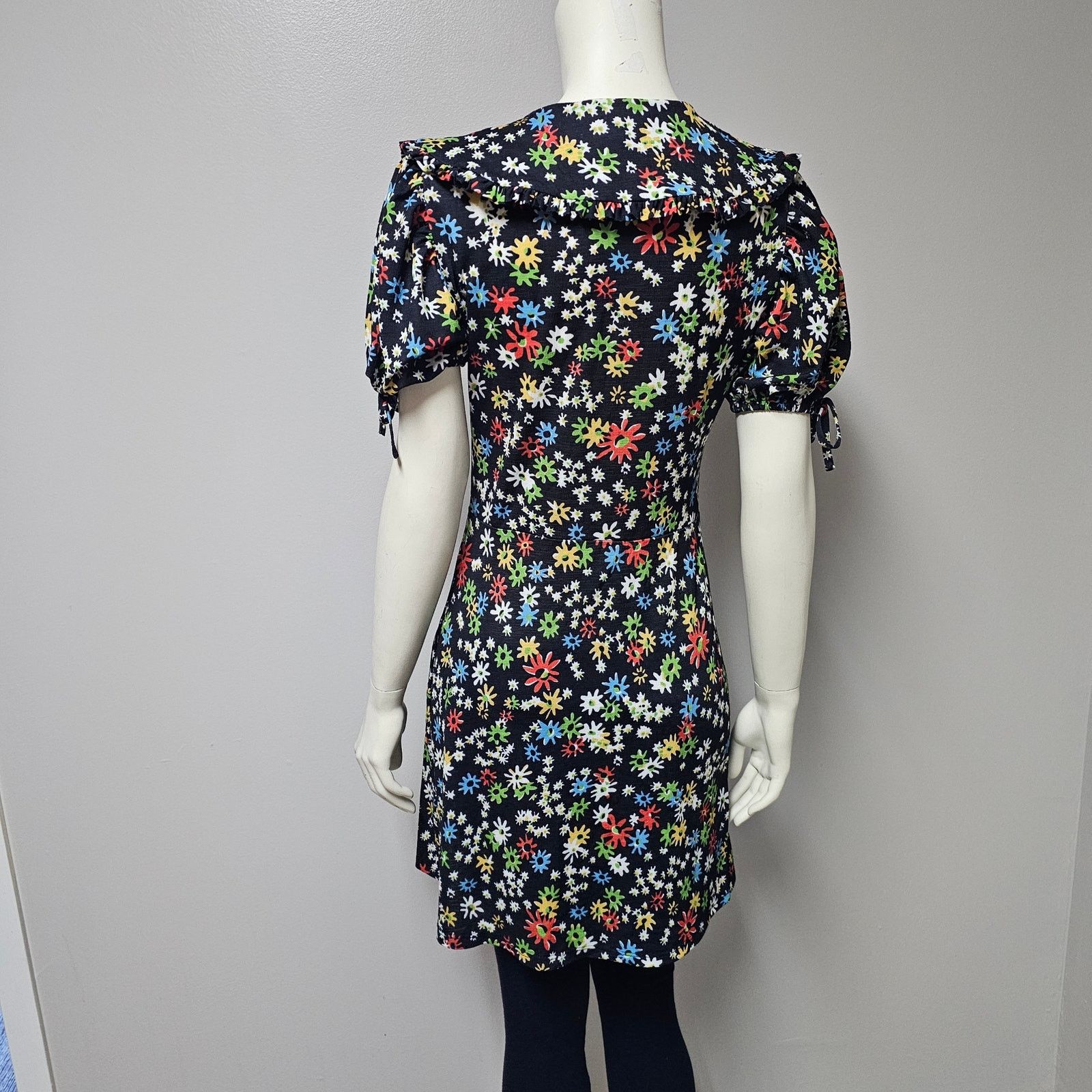 Topshop Women's TOPSHOP tie sleeve mini dress Floral Black Size 6 Size M / US 6-8 / IT 42-44 - 3 Thumbnail