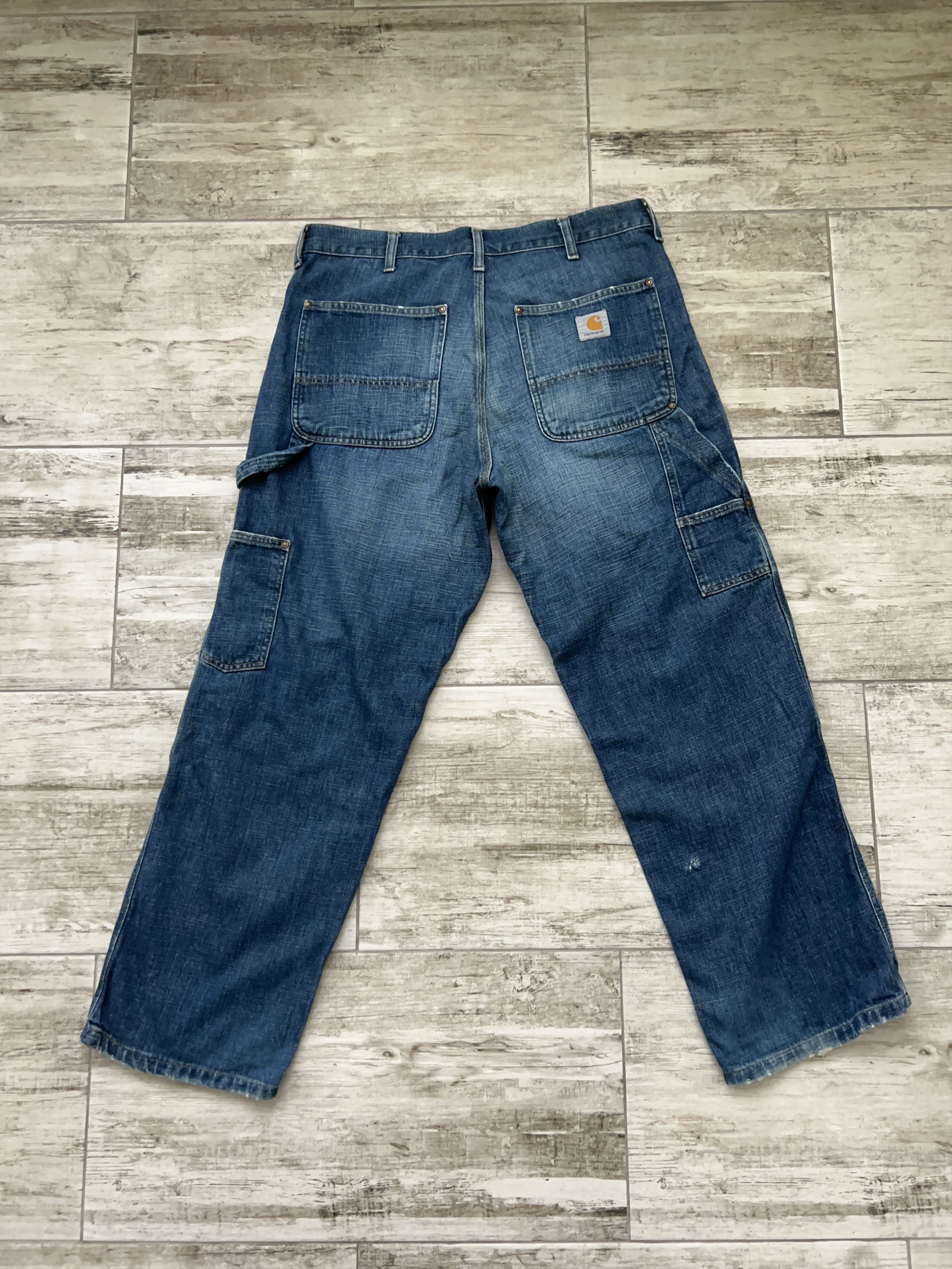 image of Carhartt x Vintage Double Knee Wide Leg Carpenter Pants Jeans Blue Size 33X32, Men's