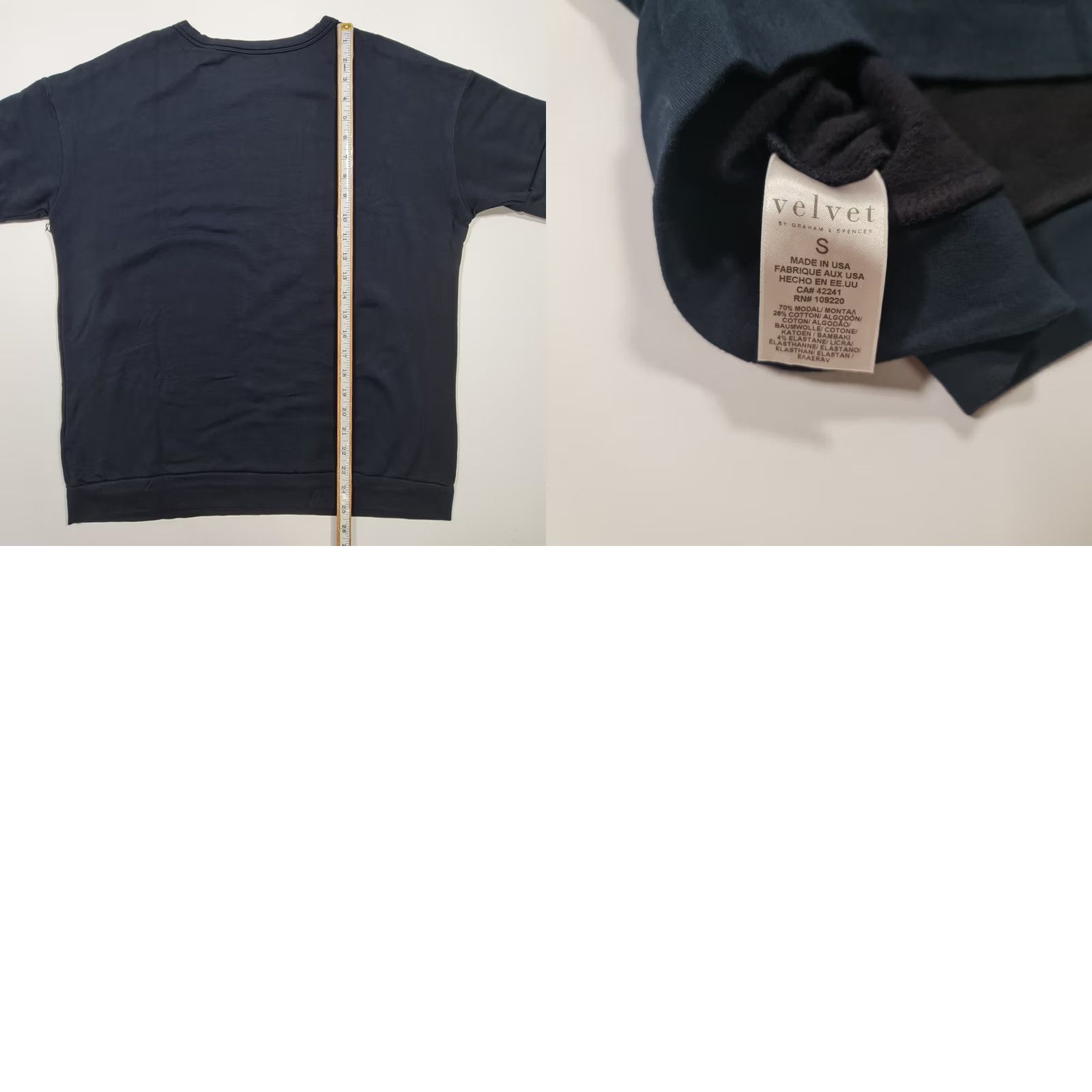 Velvet Velvet by Graham & Spencer Womens T Shirt Navy Blue Small Fleece Relaxed Top Size S / US 4 / IT 40 - 8 Thumbnail
