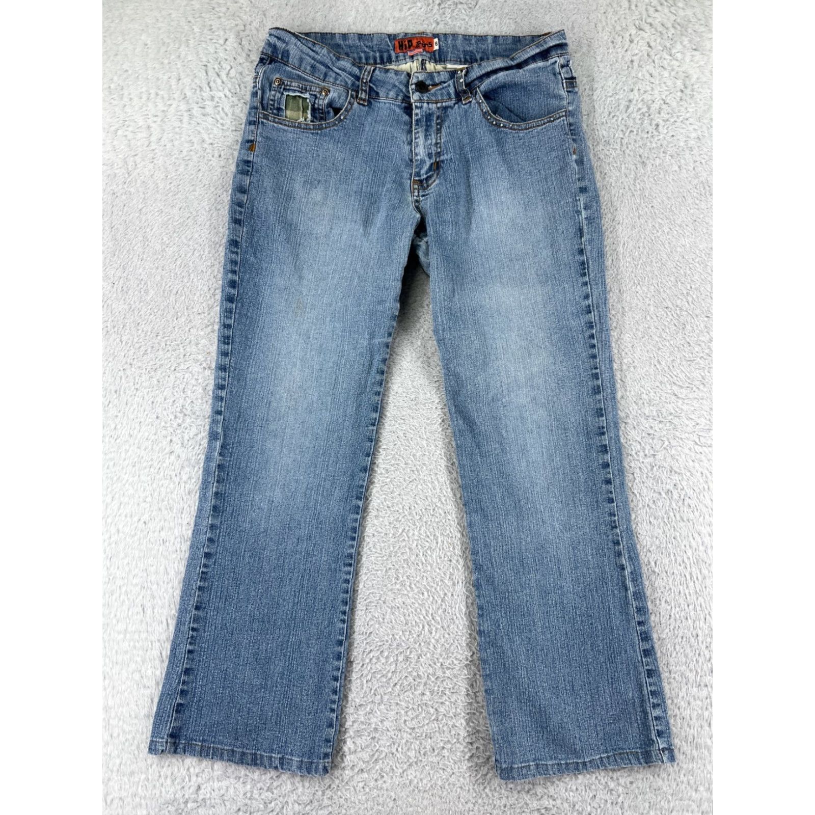 Vintage Hip Jeans Womens Jeans Bootcut 27 Blue Denim Camouflage Patch Embellished Distressed Size 27" / US 4 / IT 40 - 2 Thumbnail