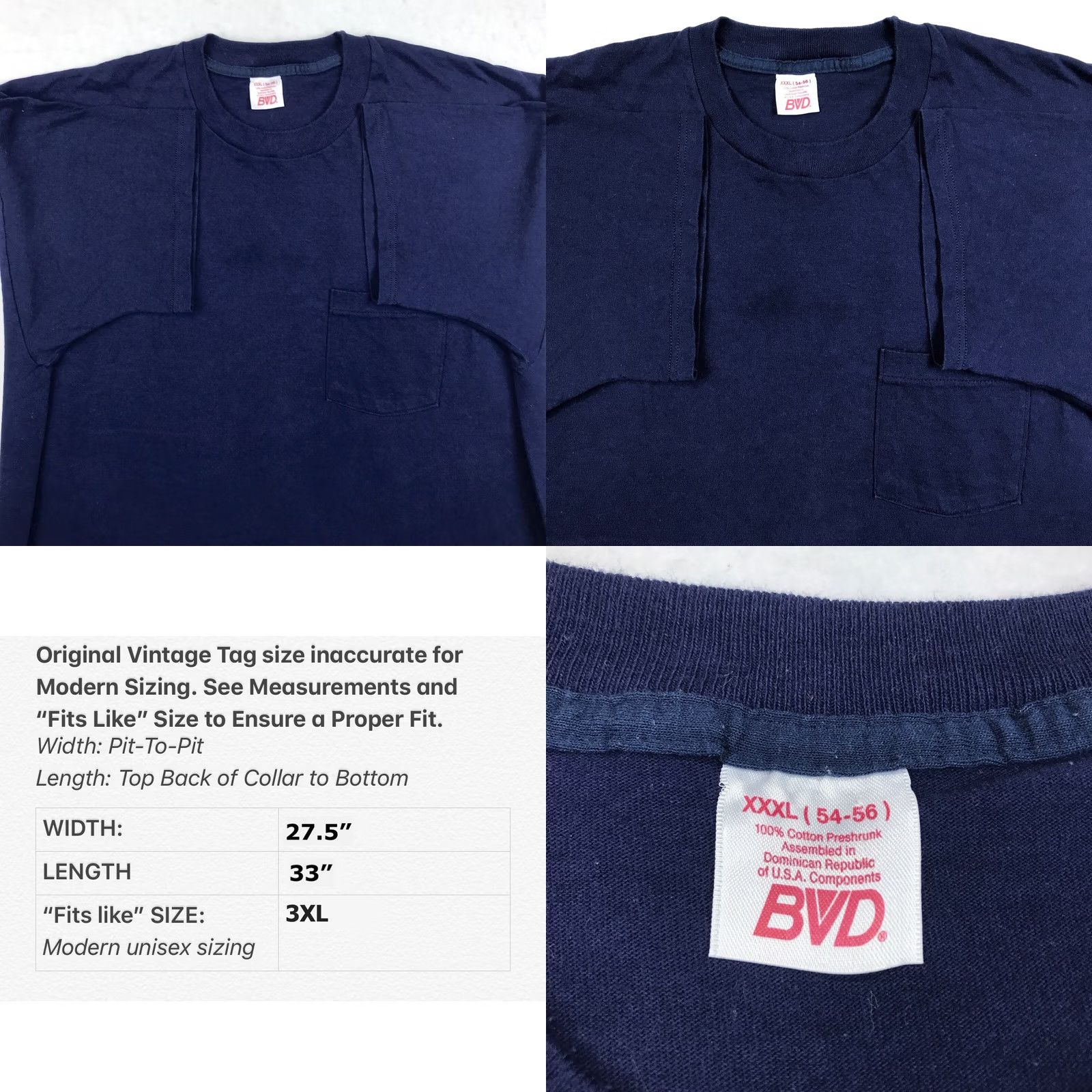 Vintage VINTAGE B.V.D T-Shirt 3XL Navy Blue Crew Neck Short Sleeve Men 90s 80s Beach Surf Rock Size US XXL / EU 58 / 5 - 8 Thumbnail