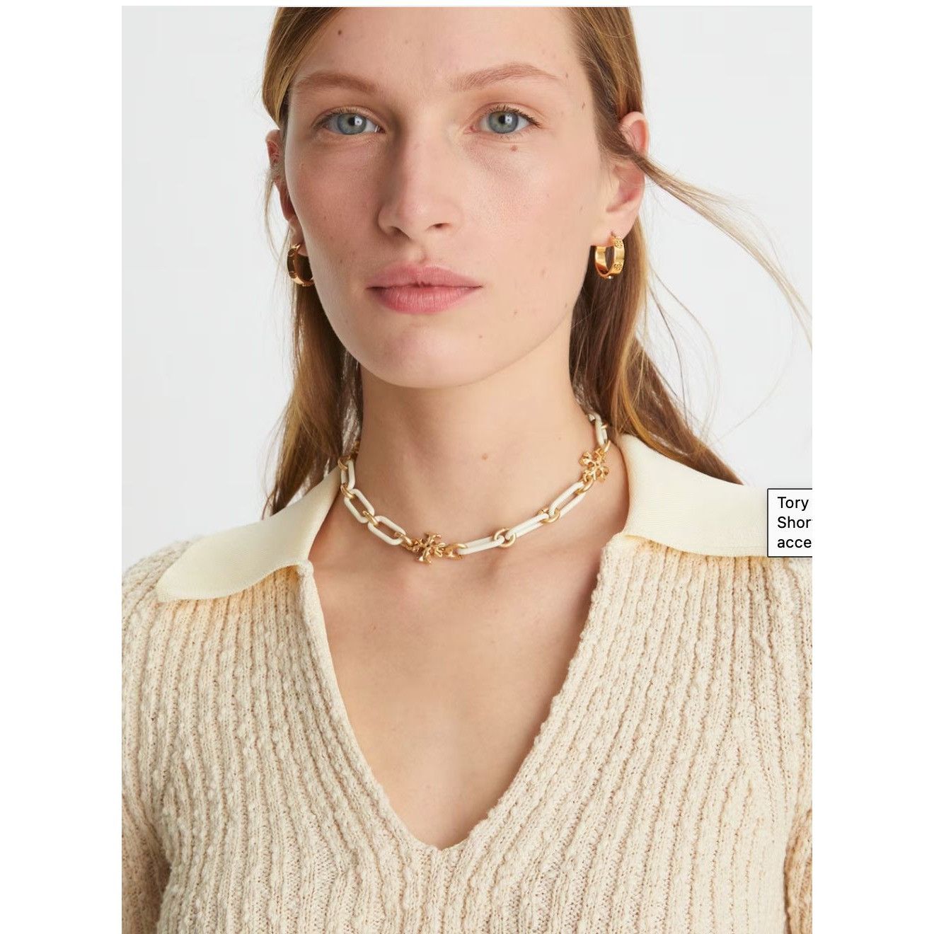 Tory Burch Tory Burch Roxanne White & Gold Chunky Necklace Size ONE SIZE - 3 Thumbnail