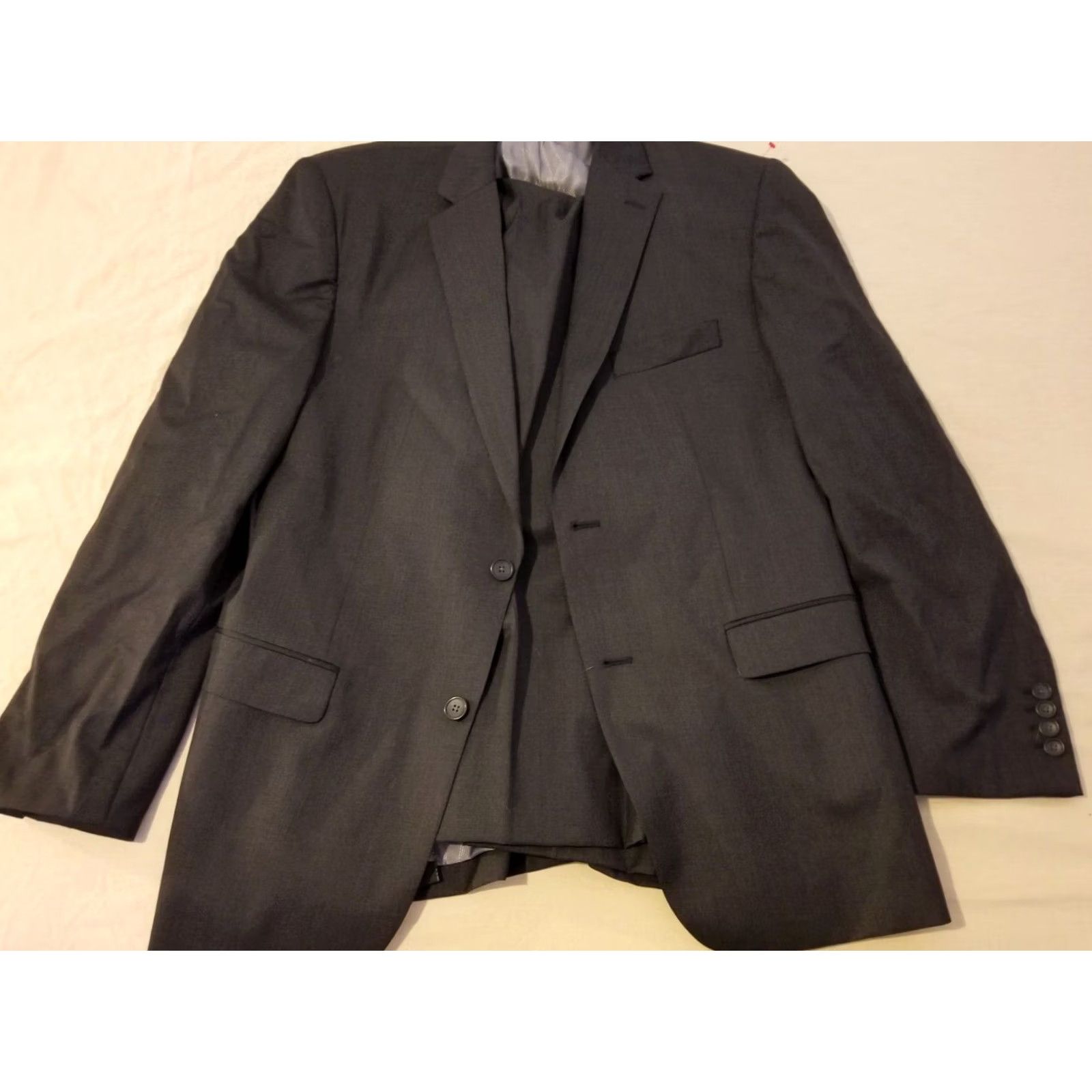 Kenneth Cole Kenneth Cole Suit Mens Wool 2 Piece Long Slim 46 Grey Color Gray 46L Regular Long Mens Size 46R - 2 Thumbnail