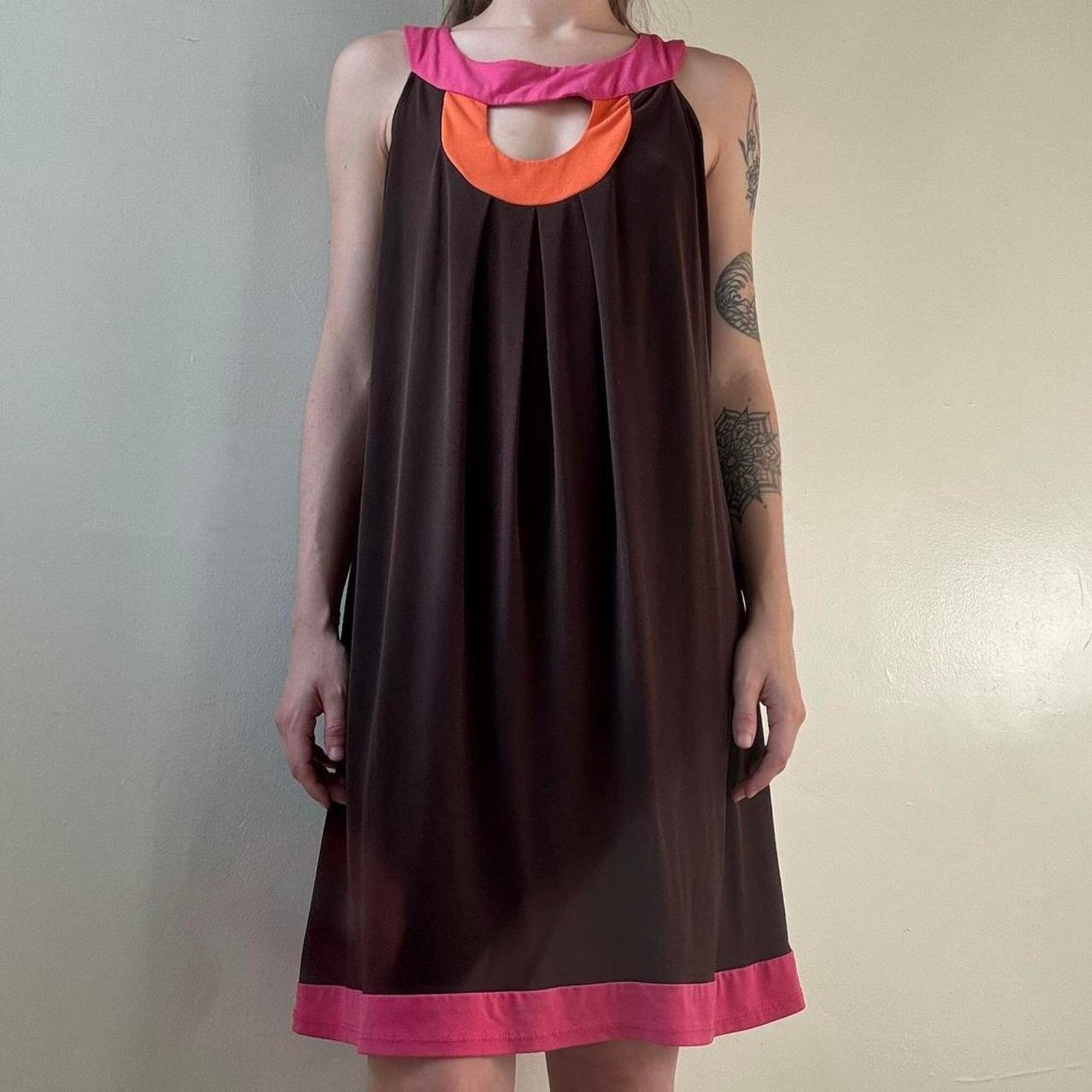 Vintage Vintage My Michelle Y2K Brown Mini Dress Large Mod 60s Style Size L / US 10 / IT 46 - 8 Thumbnail