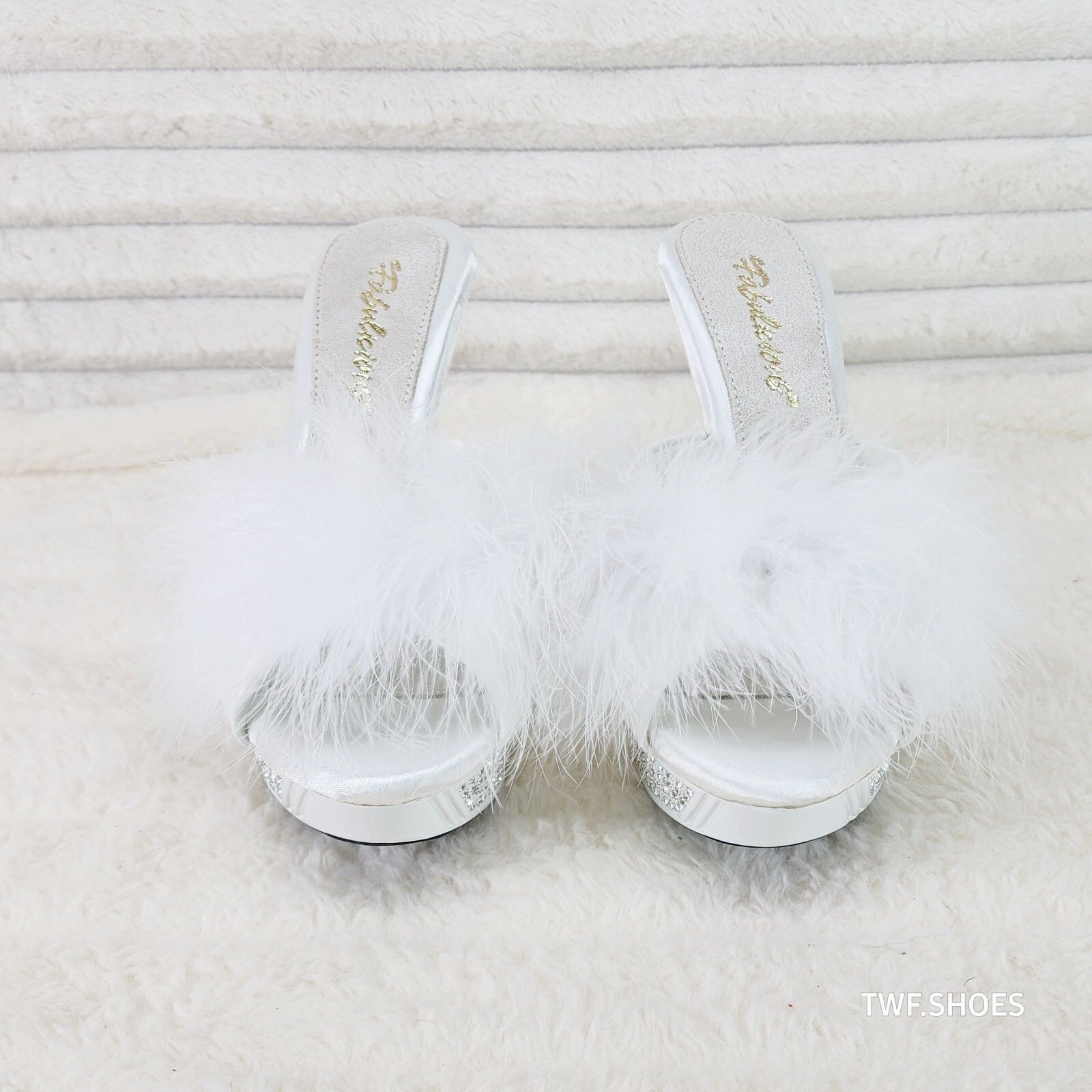 Other Elegance Marabou Feather Slip On Platform Sandals 5" Stilett Size US 7 / IT 37 - 1 Thumbnail