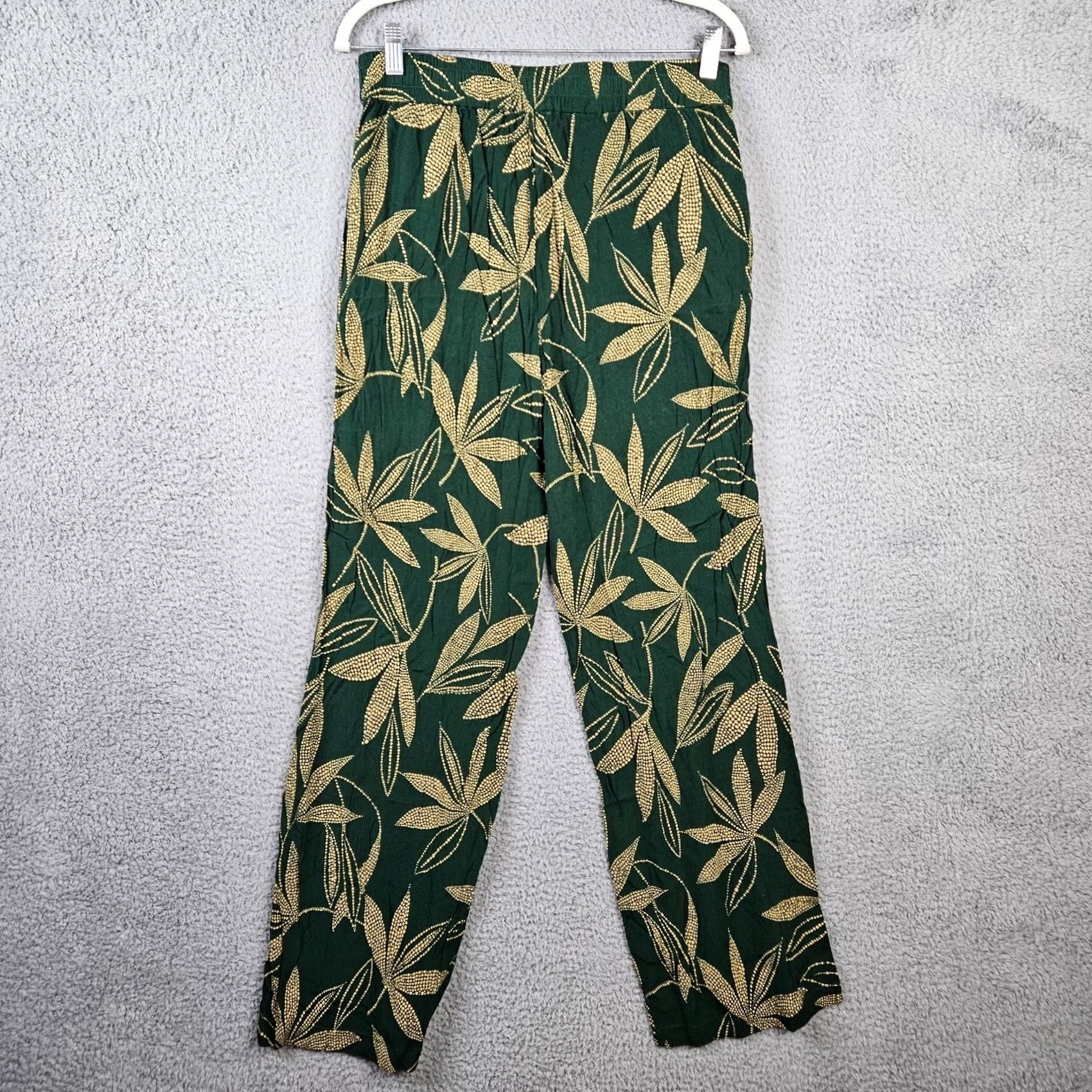 Mango MNG By Mango Women's Wide leg Floral Print Casual Pant Size L Regular Green - Pants, Casual, Floral, Wide-Leg, Spring/Summer, Mango, Regular, Button Size 36" / US 14 / IT 50 - 2 Thumbnail