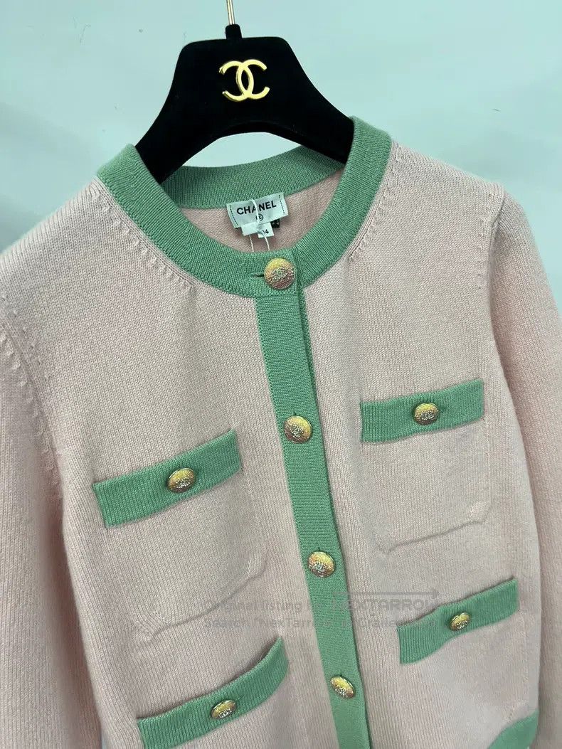 Chanel Chanel 24C pink green edge four-pocket knitted cardigan co Size XXS / US 00 / IT 34 - 3 Thumbnail