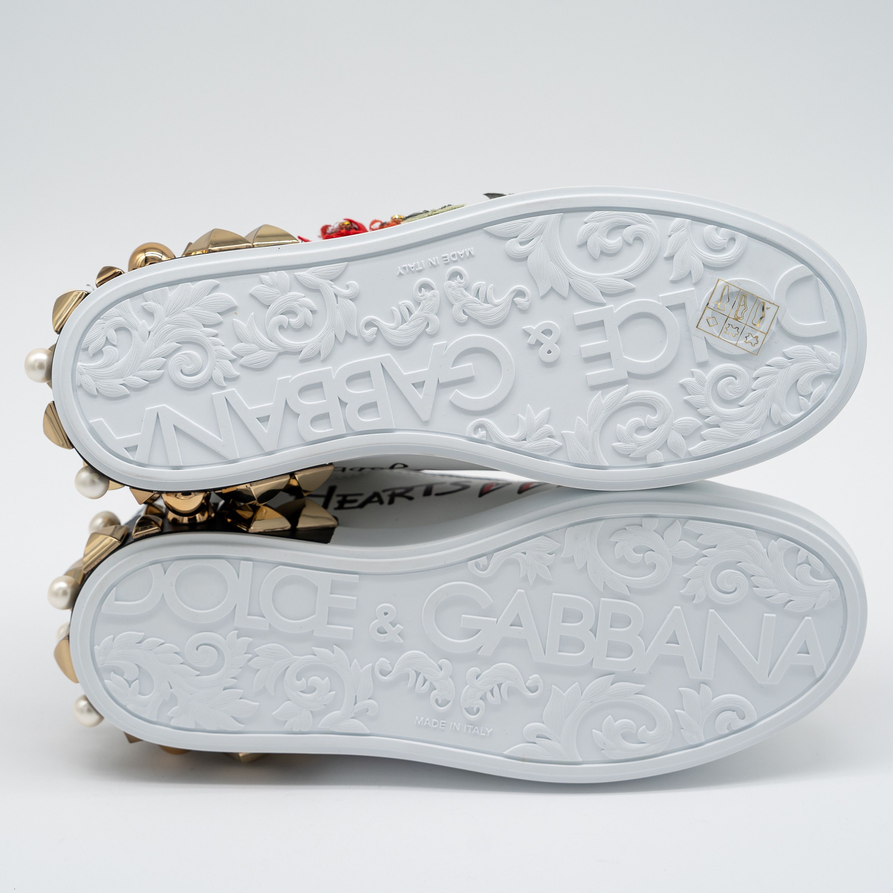 Dolce & Gabbana DOLCE & GABBANA White Portofino Floral Studded Sneakers Size US 6 / IT 36 - 6 Thumbnail