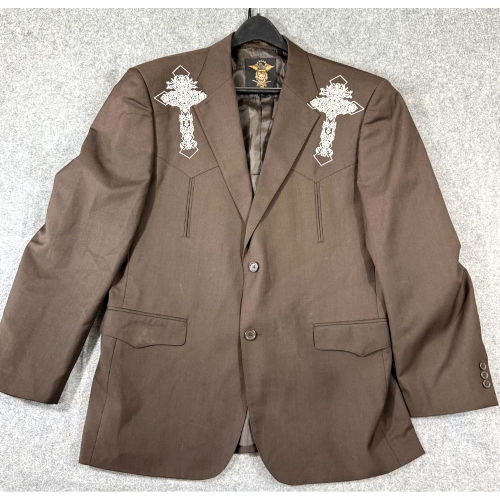 Vintage El General Blazer Mens L Single Breasted Notch Lapel Crucifix Embroiderd Jacket Coat Tuxedo Vintage? No (omit) Size 42R - 2 Thumbnail
