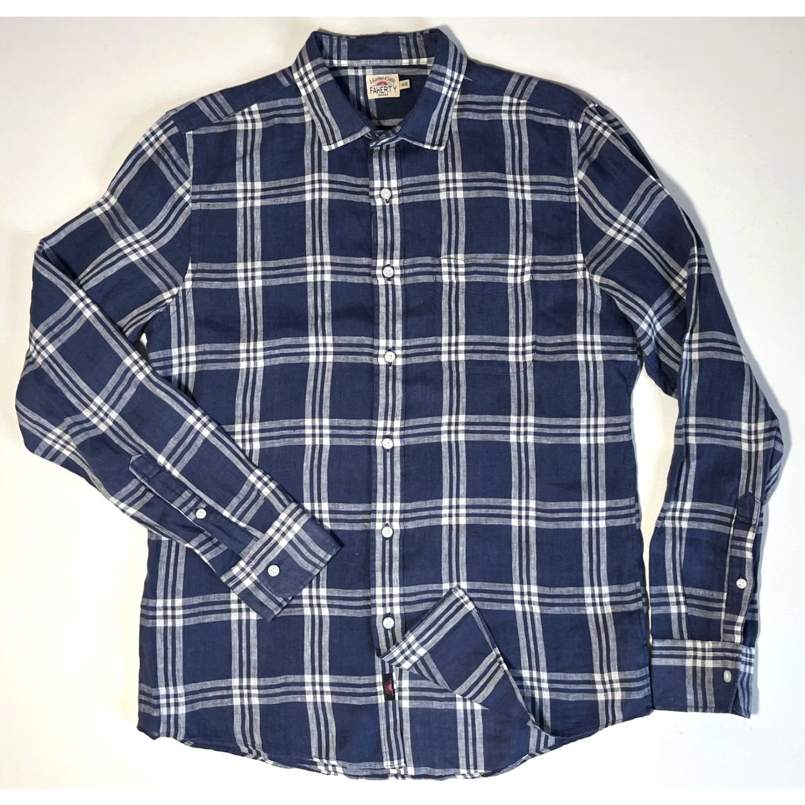 Faherty Faherty Men's Button-Up Linen Shirt Plaid Blue Sz M - Casual, Lightweight, Long Sleeve, Collared, 100% Linen, Regular Fit Size US M / EU 48-50 / 2 - 4 Thumbnail