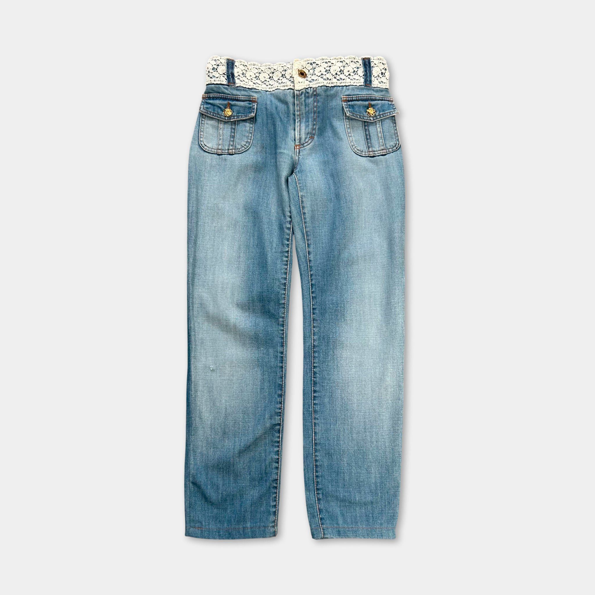 Dolce & Gabbana Dolce & Gabbana 2000's Crochet Detail Blue Jeans Size 25" / US 0 / IT 36 - 1 Thumbnail