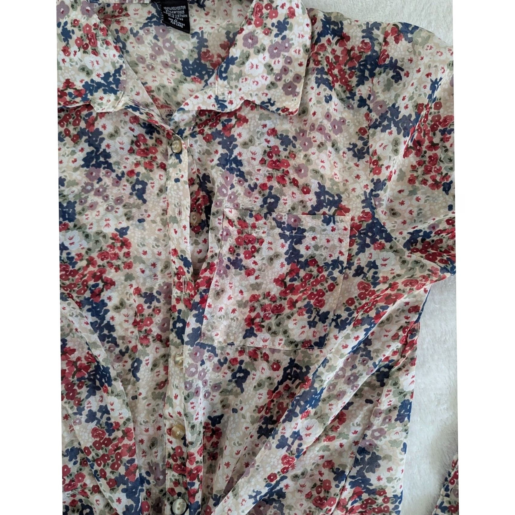 Vintage Vtg Y2K Wet Seal Floral Sheer Tie Front Blouse Button Up Long Sleeve Womens L Size L / US 10 / IT 46 - 3 Thumbnail