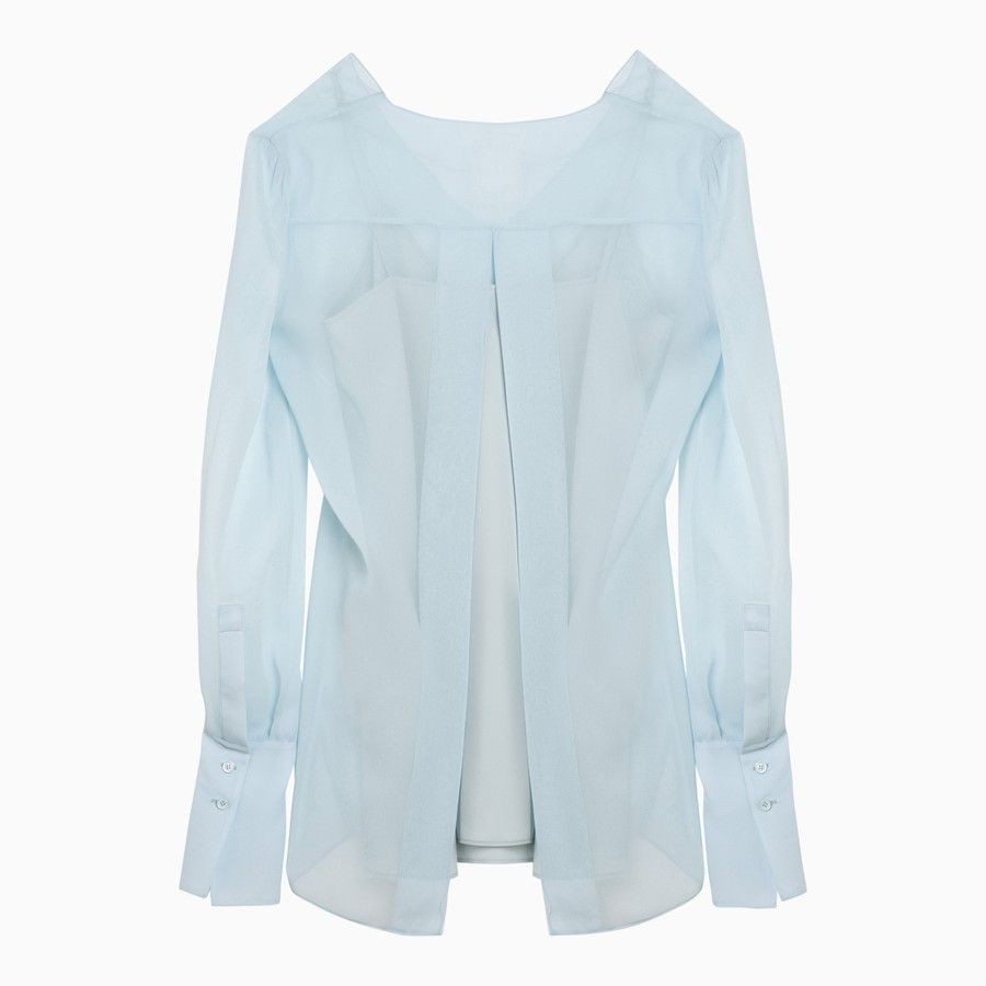 Givenchy o1d2blof0824 Silk Blouse in Light Blue Size XS / US 0-2 / IT 36-38 - 2 Thumbnail
