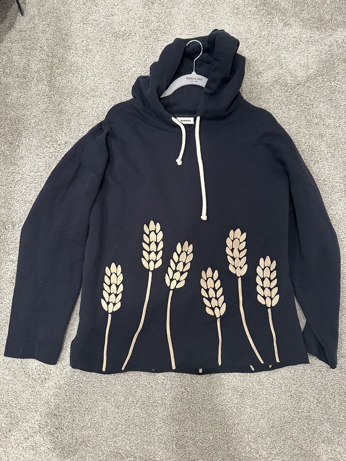 image of Sandro Organic Cotton Wheat Hoodie in Blue, Men's (Size Medium)