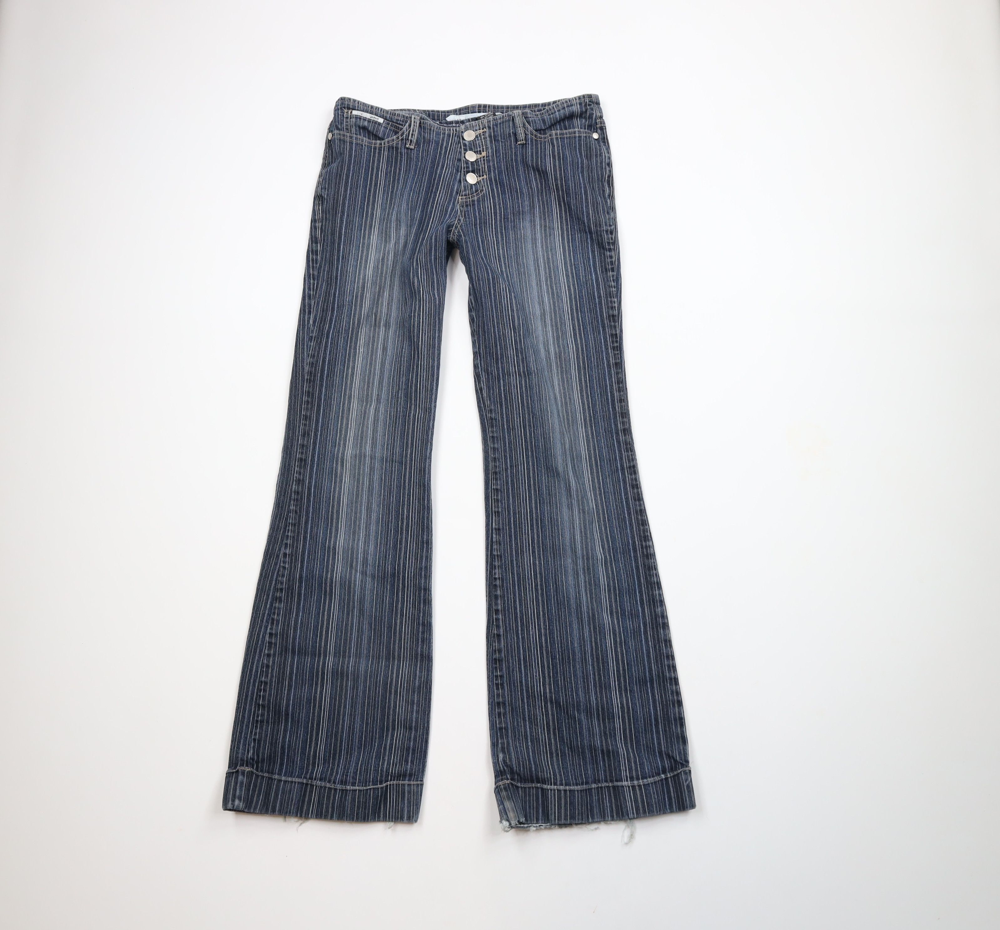 Vintage Vintage Y2K Streetwear Striped Flared Wide Leg Denim Jeans Size 32" / US 10 / IT 46 - 1 Thumbnail