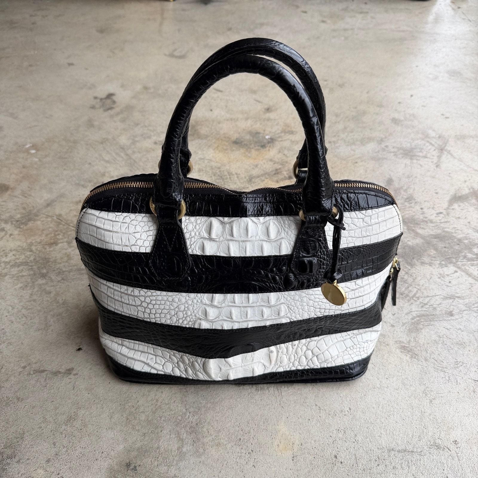BRAHMIN Rare Brahmin stripes Croc Embossed Leather Satchel Bag purse Size ONE SIZE - 1 Thumbnail