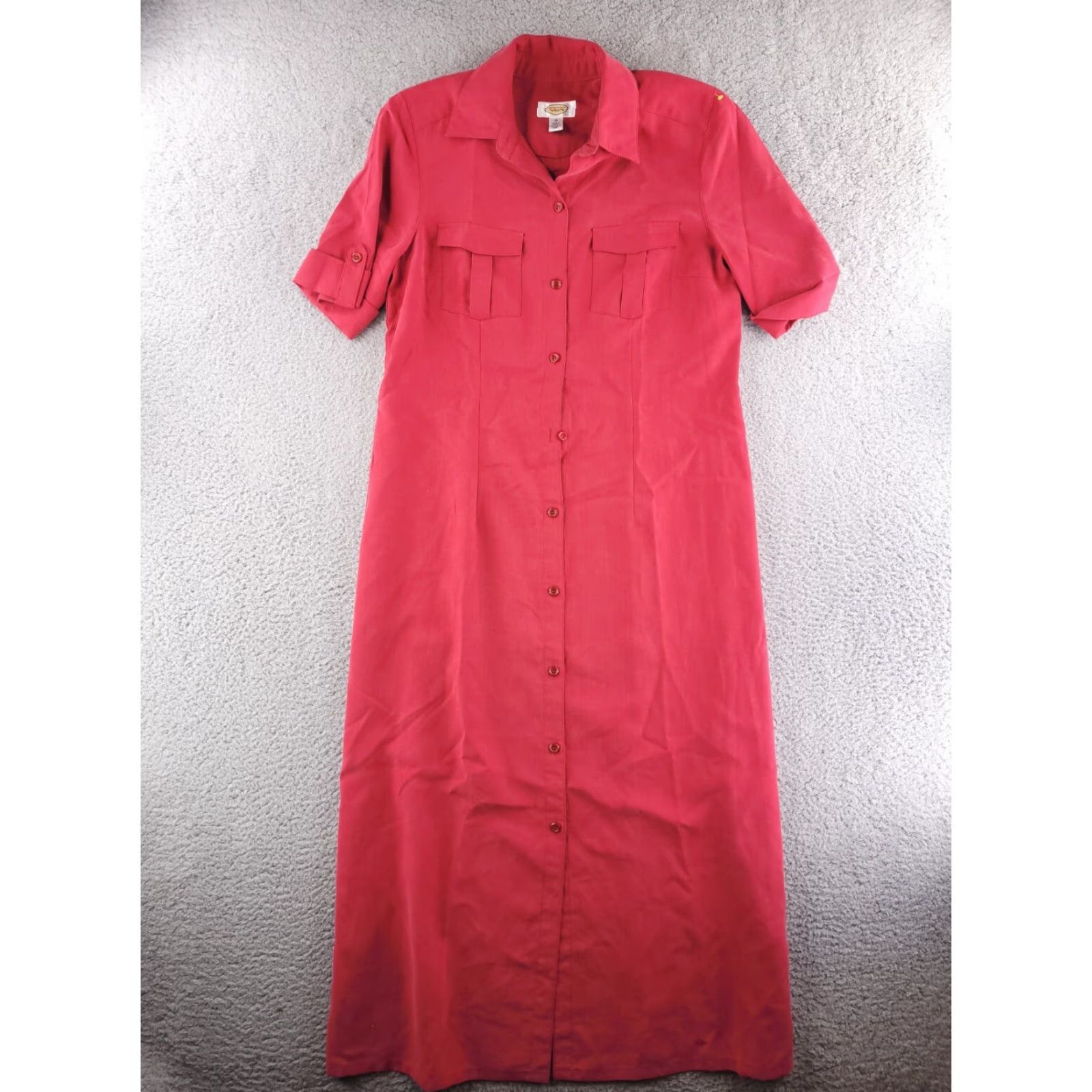 Talbots Talbots Dress Womens 10 Red Long Shirt Button Up Rayon Calf-Ankle Polynosic Pattern Solid Vintage No Size L / US 10 / IT 46 - 2 Thumbnail
