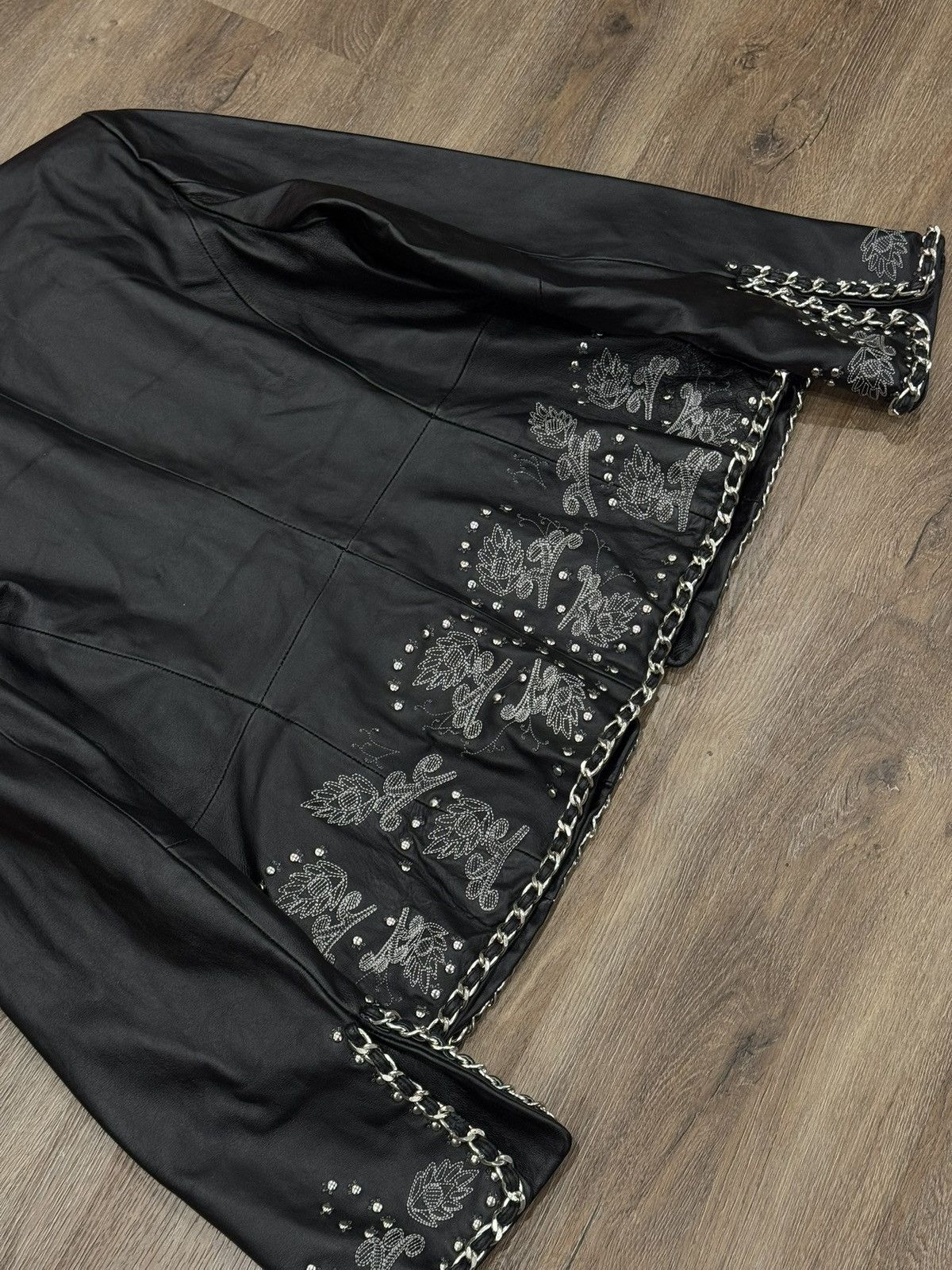 Guillaume Embroidered Leather Jacket Chain Trim Studded