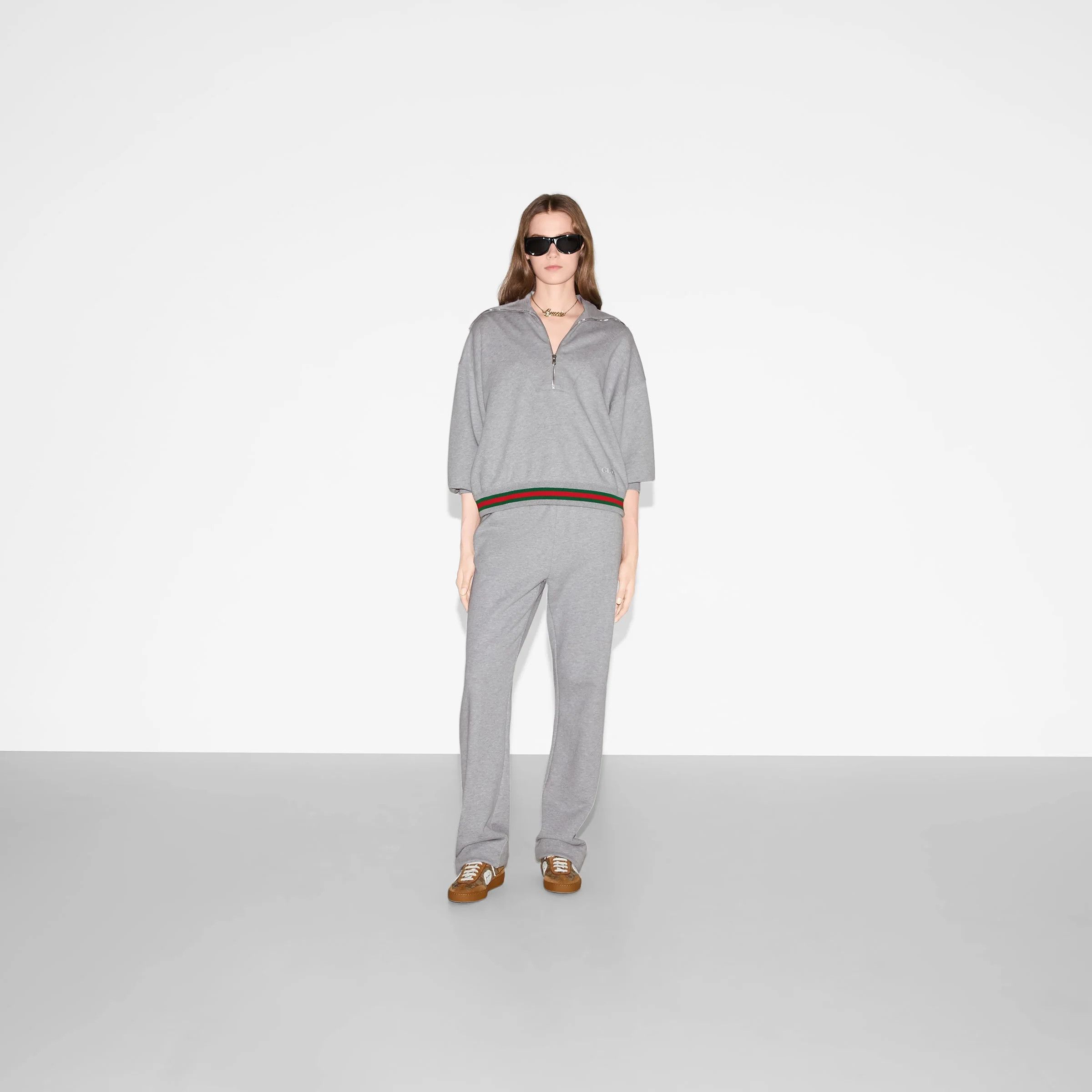 Gucci oc11z1125 Cotton Jersey Sweatshirt With Web in Grey Size M / US 6-8 / IT 42-44 - 2 Thumbnail