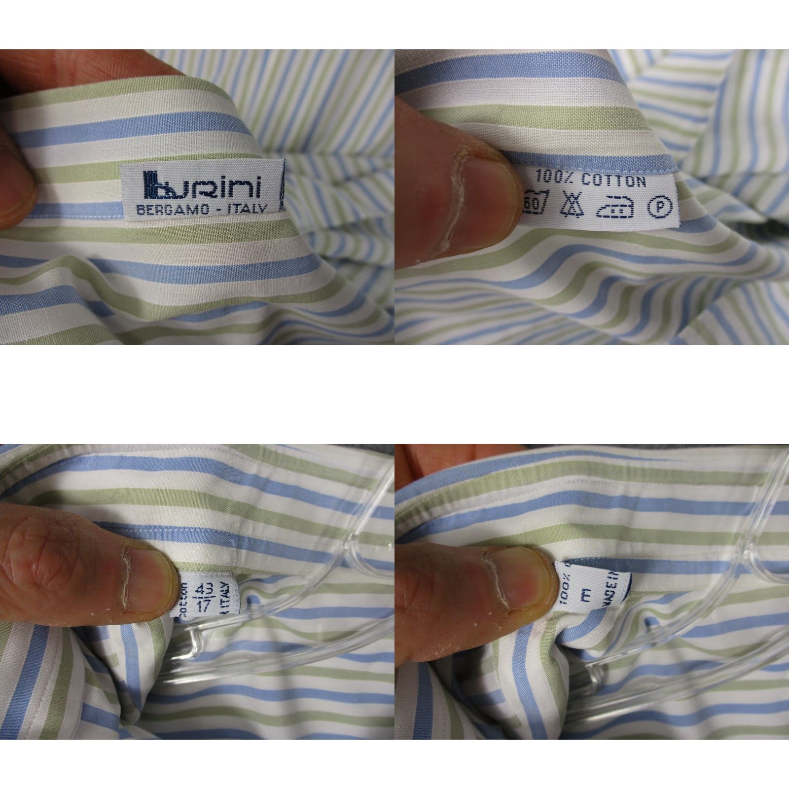 Brioni Brioni Shirt Mens 17 Multicolor Green Blue Stripe Button-Down Dress Long Sleeve Italy Size 46R - 9 Thumbnail