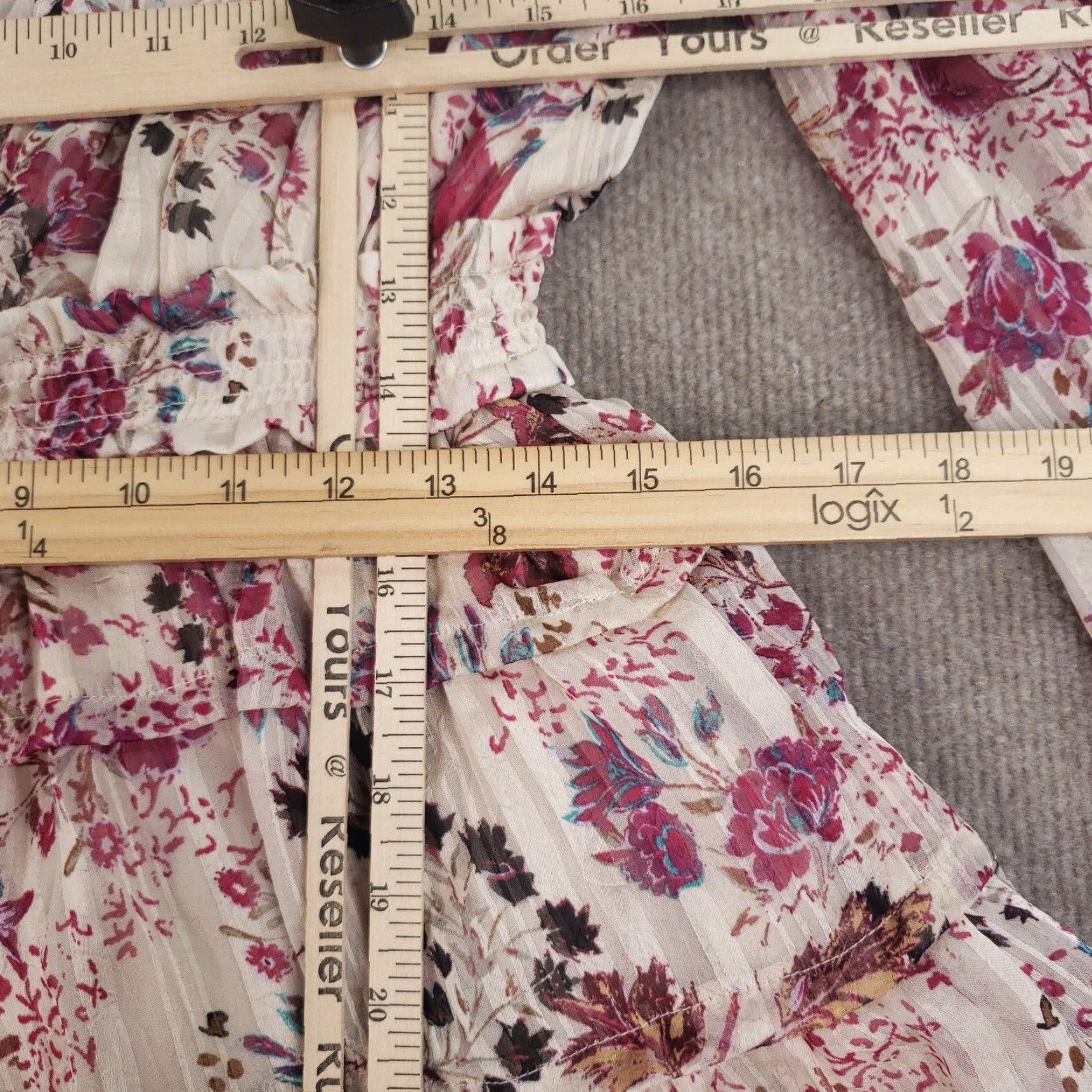 Free People Free People Cream Combo Dress Womens Medium Pink Smocked Waist Sheer Sleeve Size M / US 6-8 / IT 42-44 - 4 Thumbnail