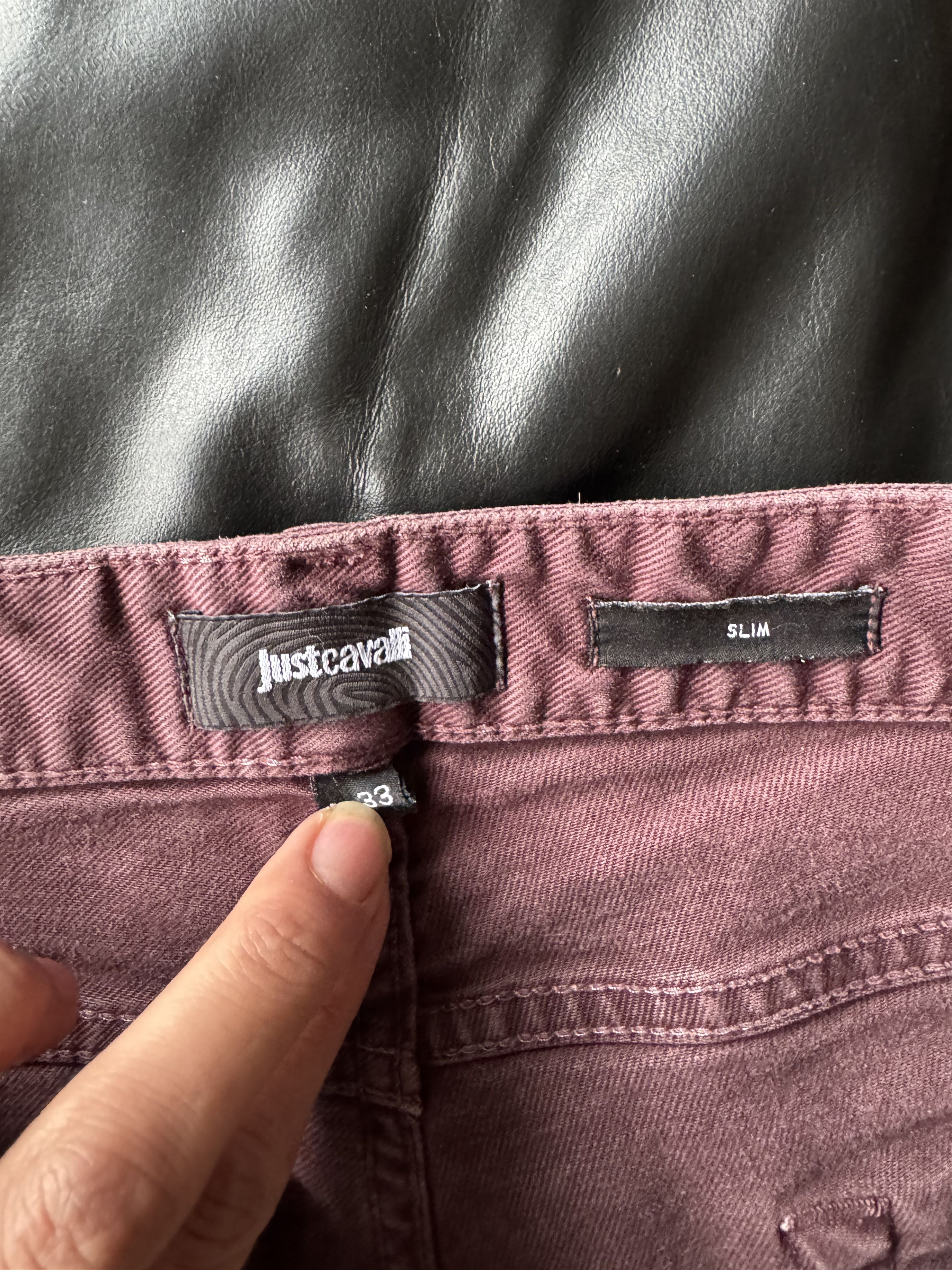Just Cavalli Burgundy Distressed Slim Jeans Size US 33 - 20 Thumbnail