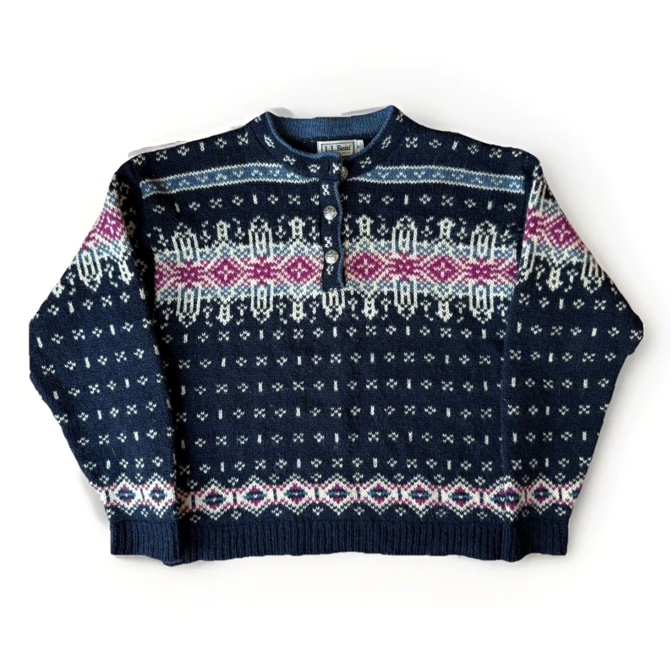 Vintage VINTAGE LL Bean Nordic Sweater Women’s Medium Blue Wool Pullover Fair Isle Pullover Casual Knit Crew Neck Size M / US 6-8 / IT 42-44 - 2 Thumbnail