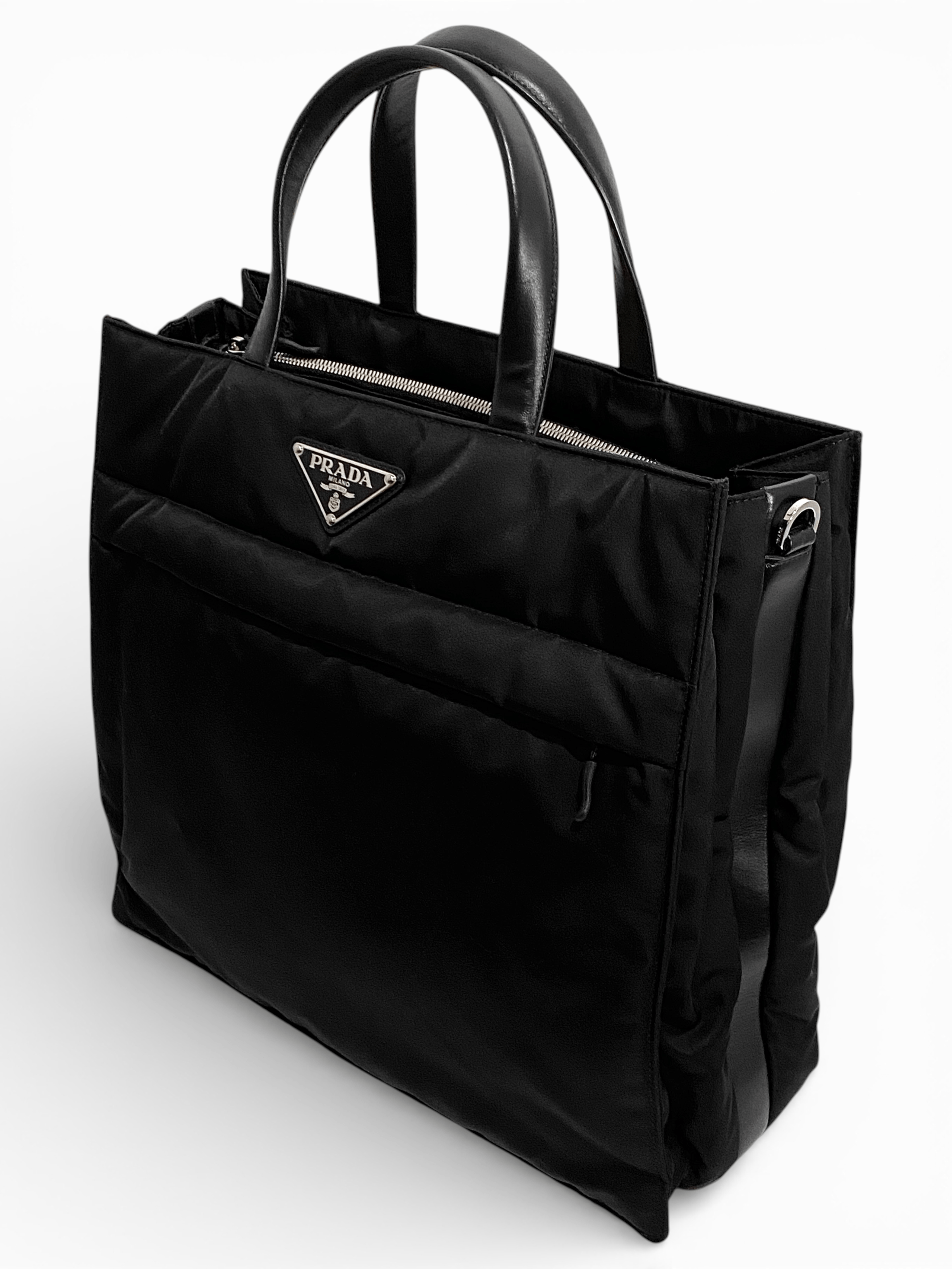 Prada Prada Triangle Logo Re Nylon Leather Hand Tote Large Bag Size ONE SIZE - 3 Thumbnail