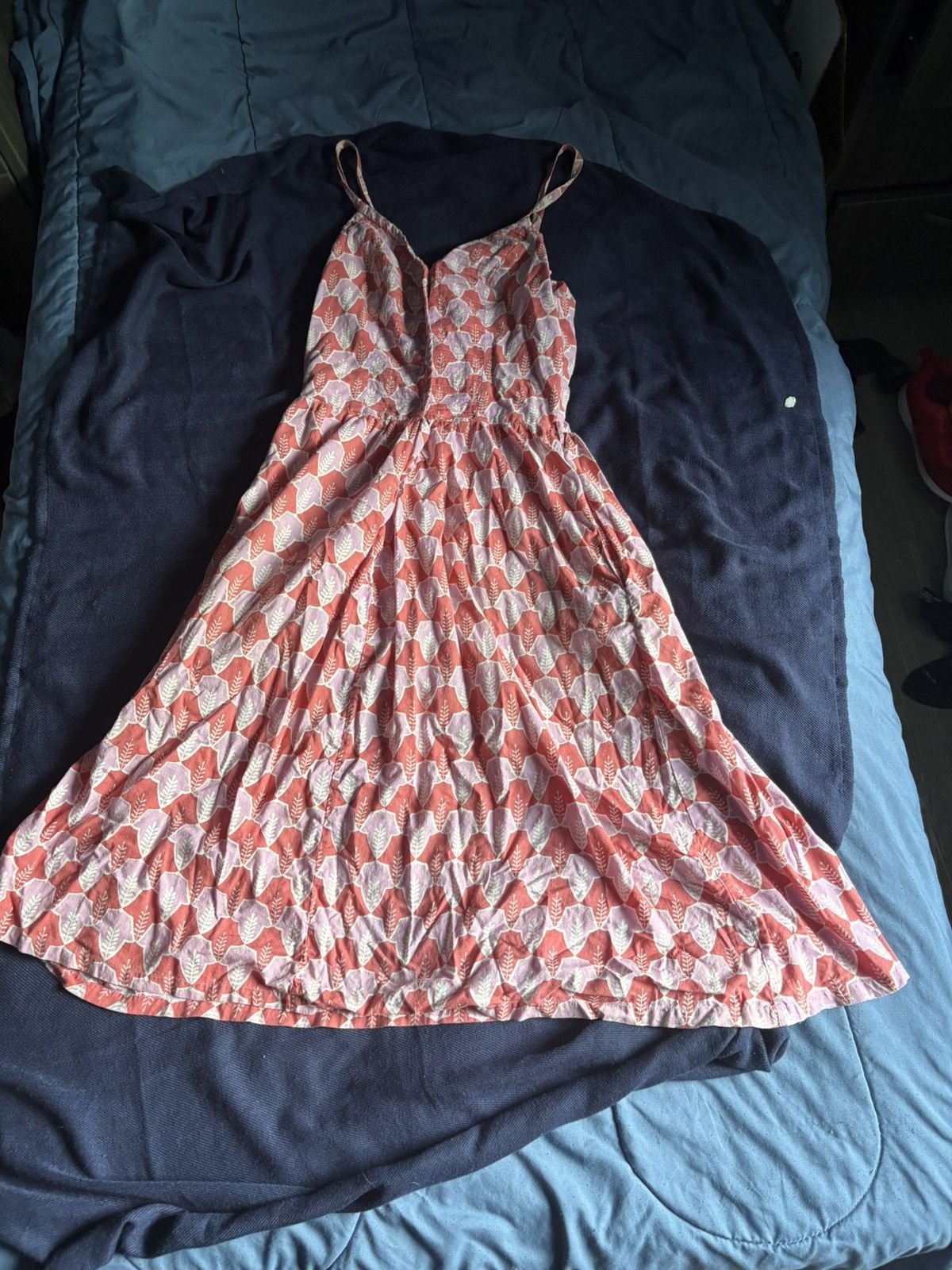 Other Whistle & Flute Pink Leaf Print 100% Cotton Midi Sundress Size M / US 6-8 / IT 42-44 - 1 Thumbnail