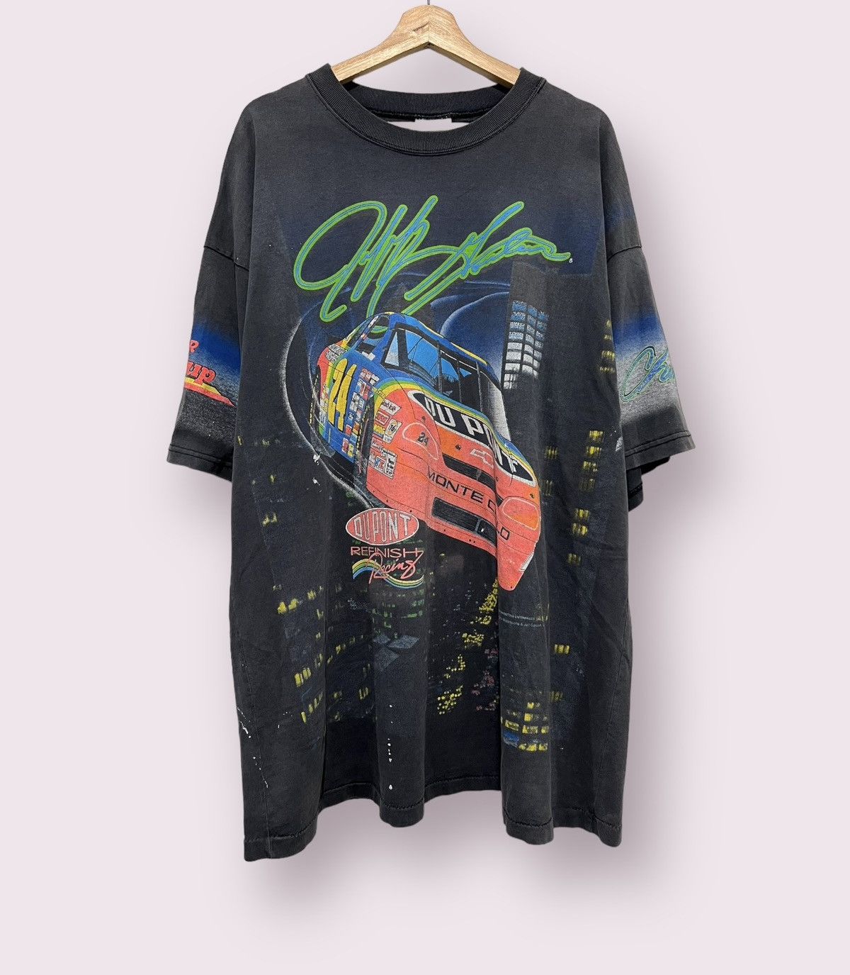 image of Vintage 1995 Jeff Gordon Nascar All Over Print T-Shirt in Black, Men's (Size 2XL)