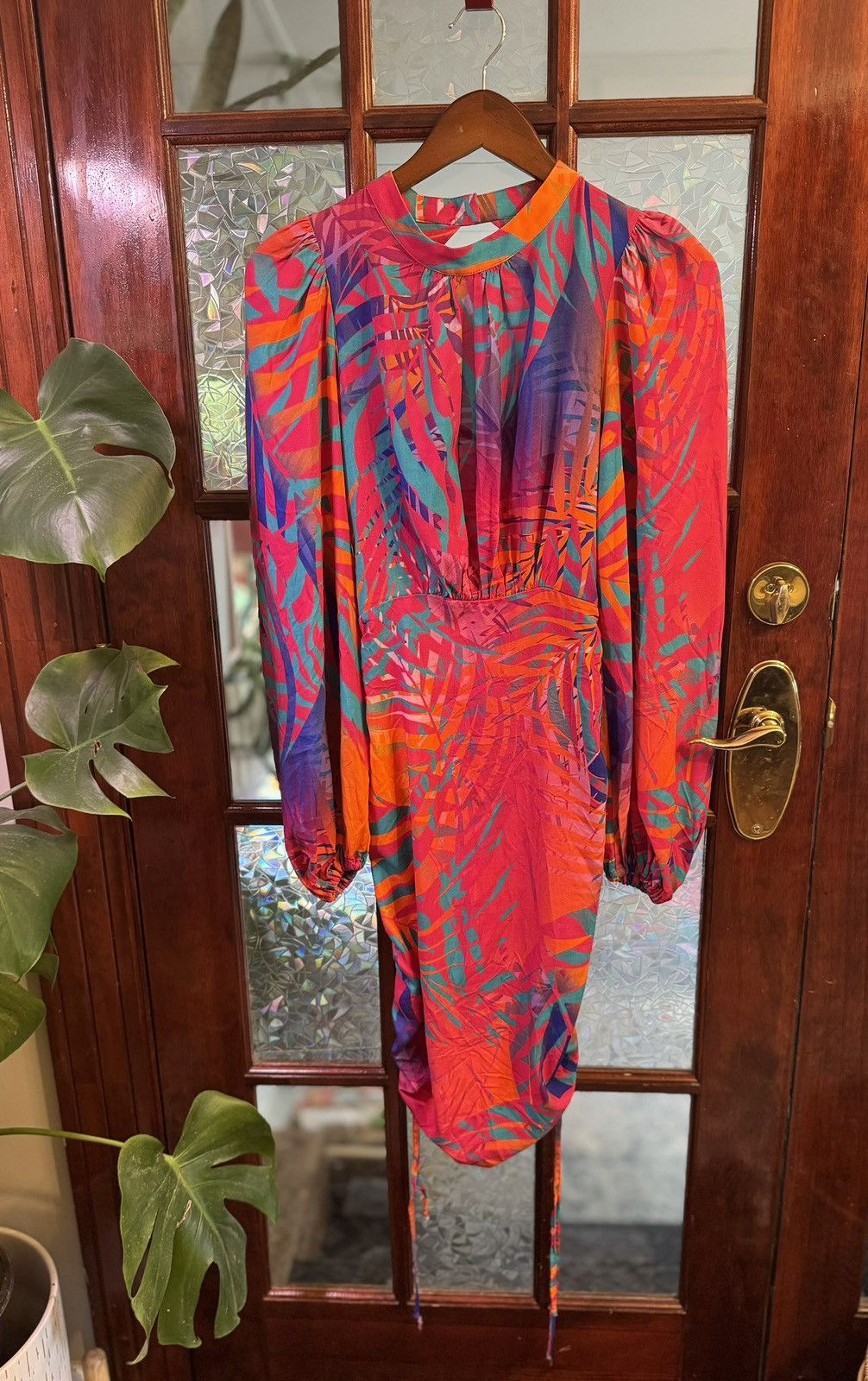 Other COSEL Draped Palm tree Dress high end 8 balloon sleeve VEUC Size M / US 6-8 / IT 42-44 - 2 Thumbnail