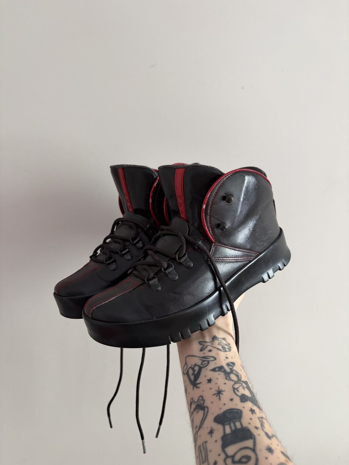 Prada Prada Black Leather Platform Hiking Boots Size US 7.5 / IT 37.5 - 1 Thumbnail
