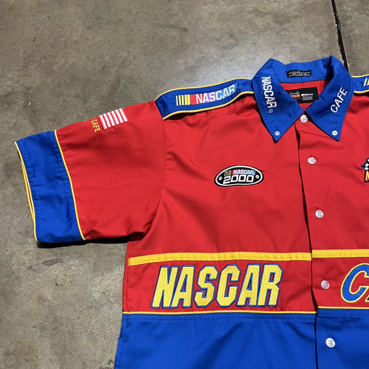 Other Vintage NASCAR Cafe Short Sleeve Button Up Logo Pit Crew Y2K Size US L / EU 52-54 / 3 - 3 Thumbnail