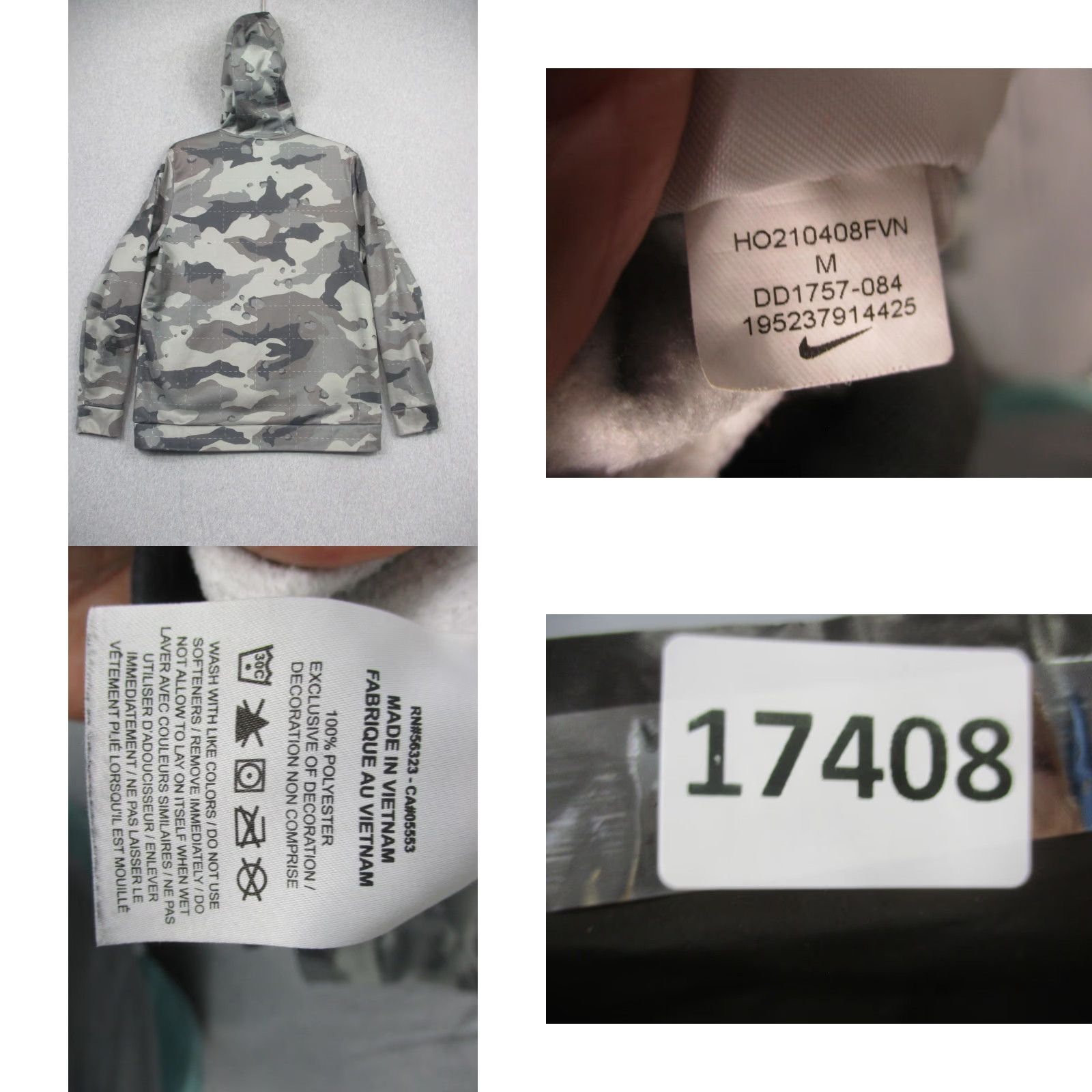 Nike Nike Hoodie Mens Medium Gray Camouflage Therma-FIT Pullover Zip Pocket DD1757-084 Size US M / EU 48-50 / 2 - 8 Thumbnail