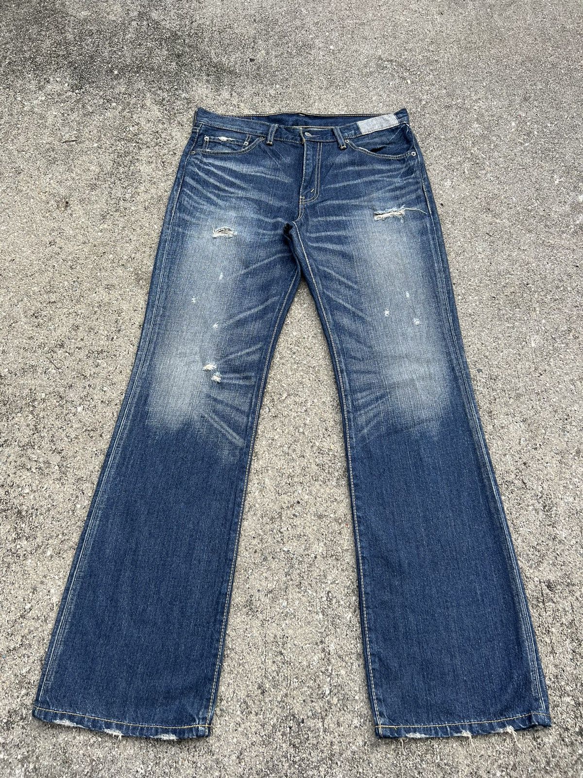 Levi's Vintage 2006 Levi’s 517 Distress Fade Denim Flap Flare Jeans Size US 34 / EU 50 - 1 Thumbnail