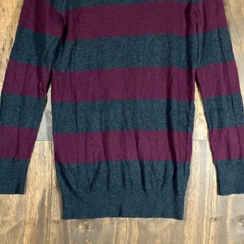 Ann Taylor Ann Taylor LOFT Sweater XS Burgundy Gray Striped Crew Neck Long Sleeve Womens Size XS / US 0-2 / IT 36-38 - 3 Thumbnail