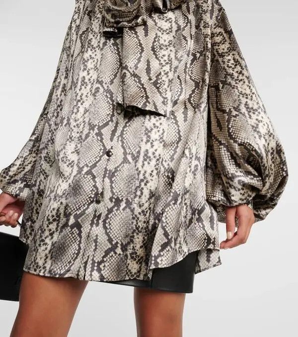 Balmain o1s1wg110825 Snake Print Silk Blouse in Grey Size S / US 4 / IT 40 - 5 Thumbnail