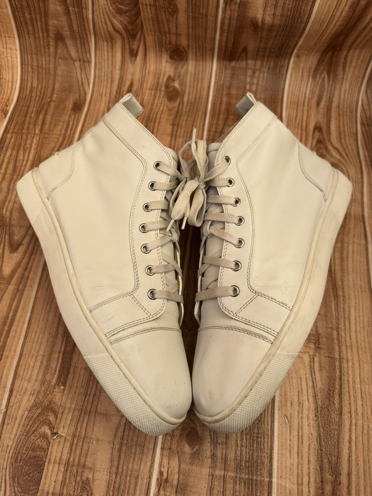 Christian Louboutin Christian Louboutin White High Leather Sneakers Size US 10.5 / EU 43-44 - 3 Thumbnail
