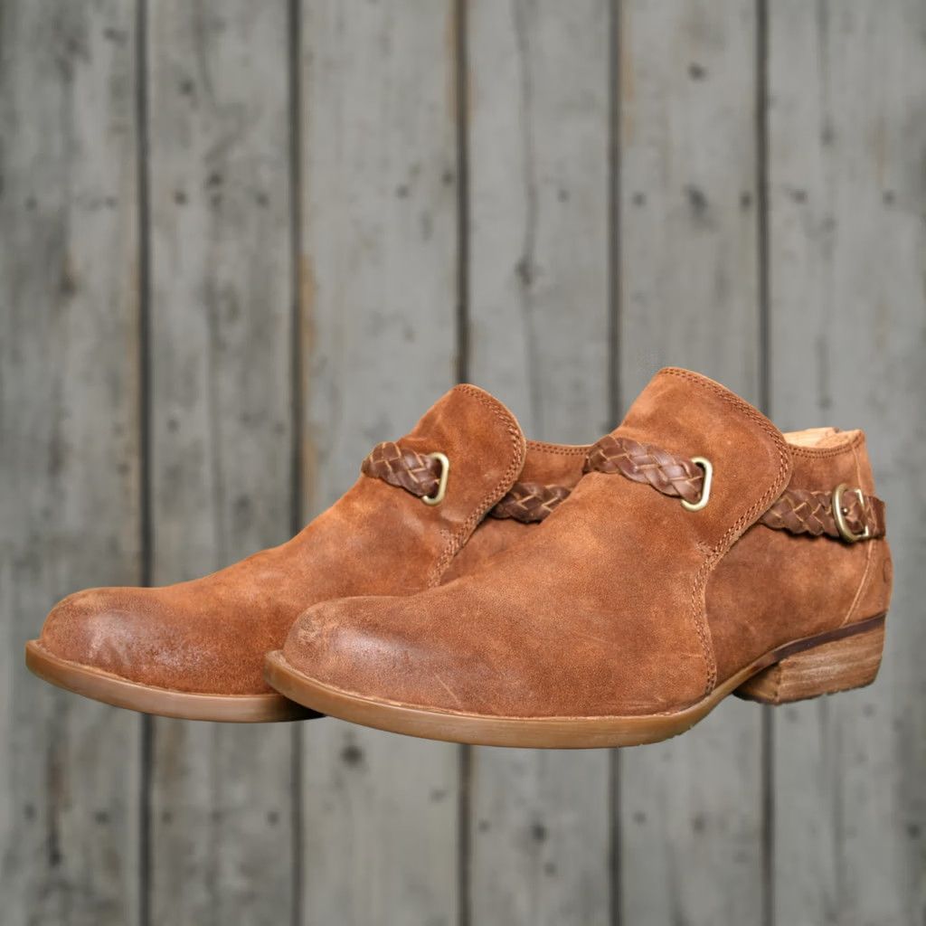 Born Børn Sylvia Burnished Suede Bootie Sz. 10M Brown Low Ankle Boots Block Heel Women Shoes Size US 10 / IT 40 - 1 Thumbnail